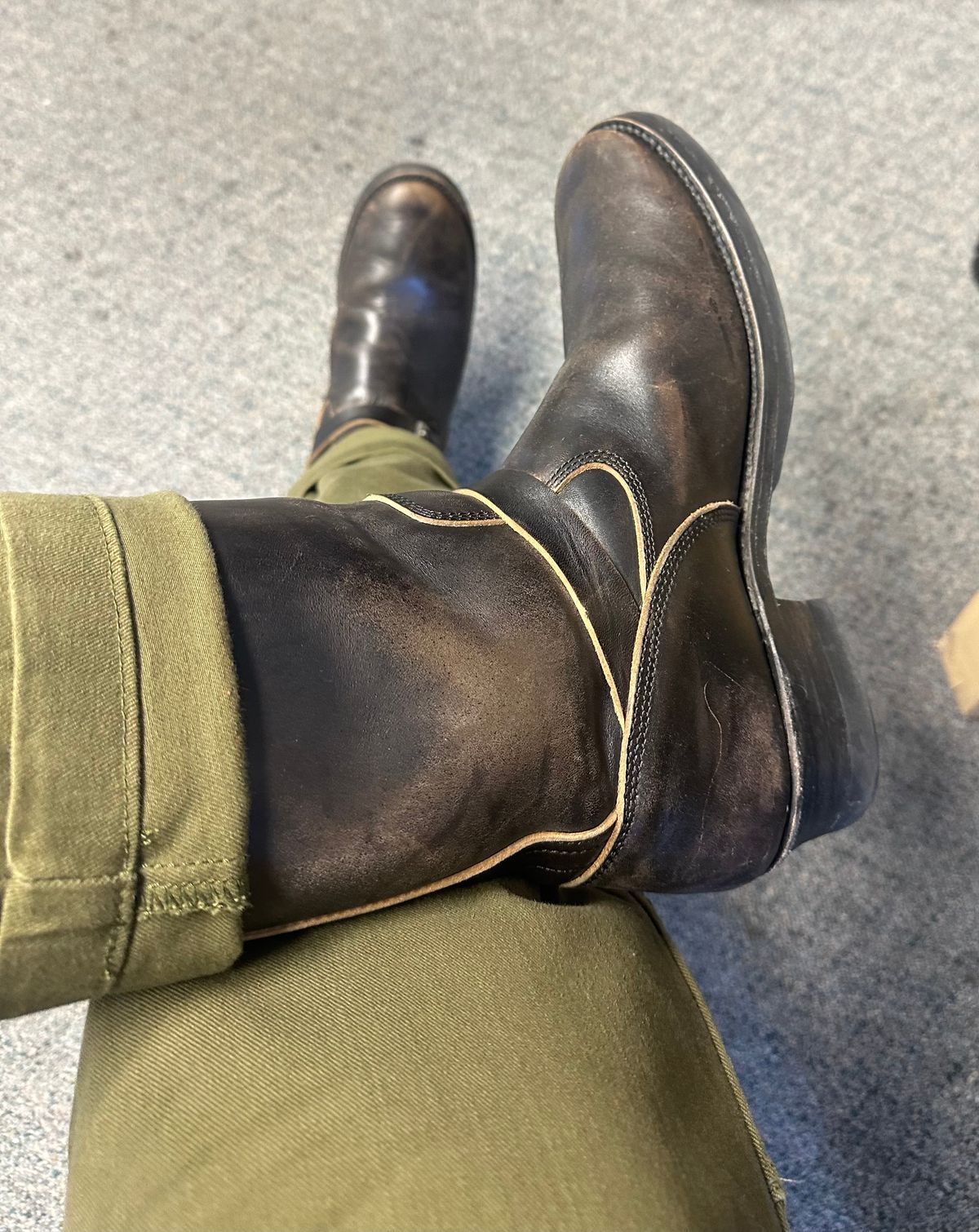 Photo by austinrylees on December 11, 2025 of the Addict Boots AB-01 Engineer Boots in Maryam Black Teacore Horsebutt.