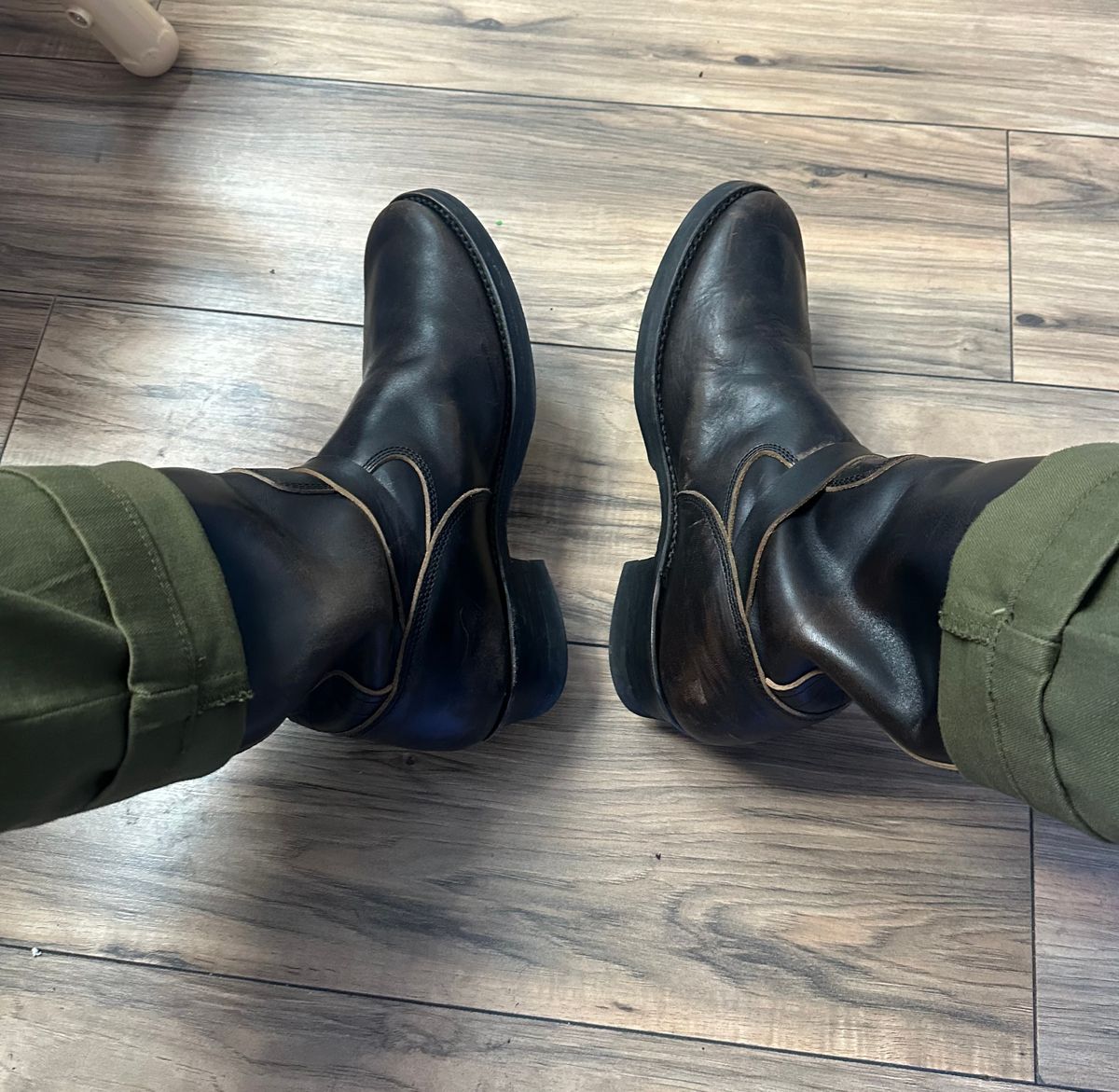 Photo by austinrylees on December 11, 2025 of the Addict Boots AB-01 Engineer Boots in Maryam Black Teacore Horsebutt.