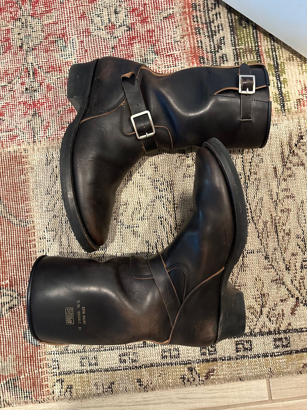 Photo by austinrylees on December 14, 2025 of the Addict Boots AB-01 Engineer Boots in Maryam Black Teacore Horsebutt.