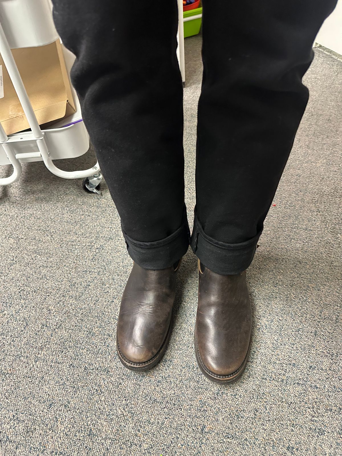 Photo by austinrylees on December 30, 2025 of the Addict Boots AB-01 Engineer Boots in Maryam Black Teacore Horsebutt.