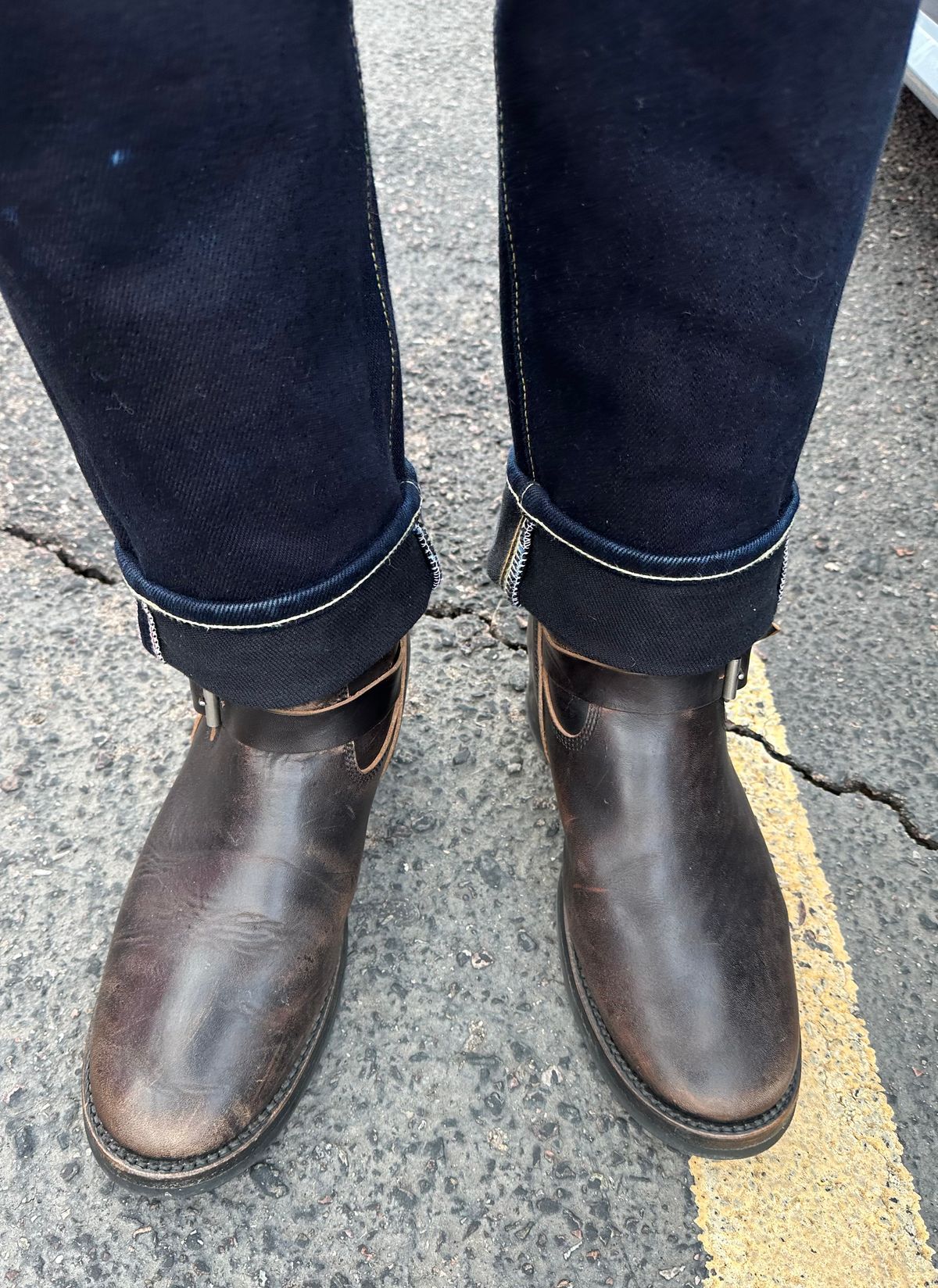 Photo by austinrylees on January 2, 2026 of the Addict Boots AB-01 Engineer Boots in Maryam Black Teacore Horsebutt.