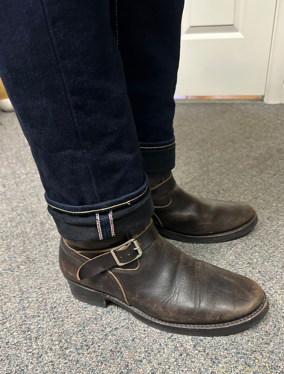 Photo by austinrylees on January 15, 2026 of the Addict Boots AB-01 Engineer Boots in Maryam Black Teacore Horsebutt.