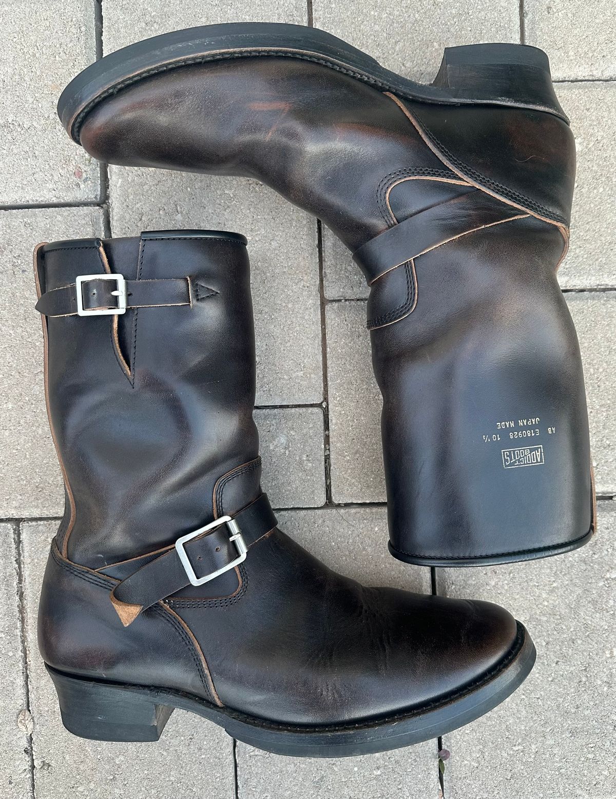 Photo by austinrylees on February 3, 2026 of the Addict Boots AB-01 Engineer Boots in Maryam Black Teacore Horsebutt.