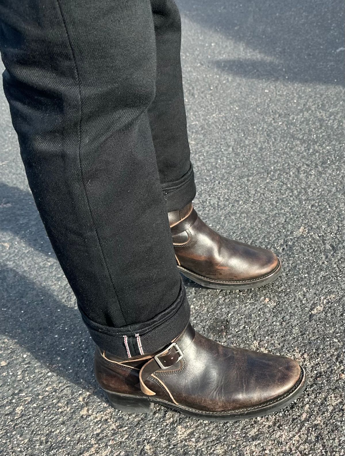 Photo by austinrylees on February 10, 2026 of the Addict Boots AB-01 Engineer Boots in Maryam Black Teacore Horsebutt.