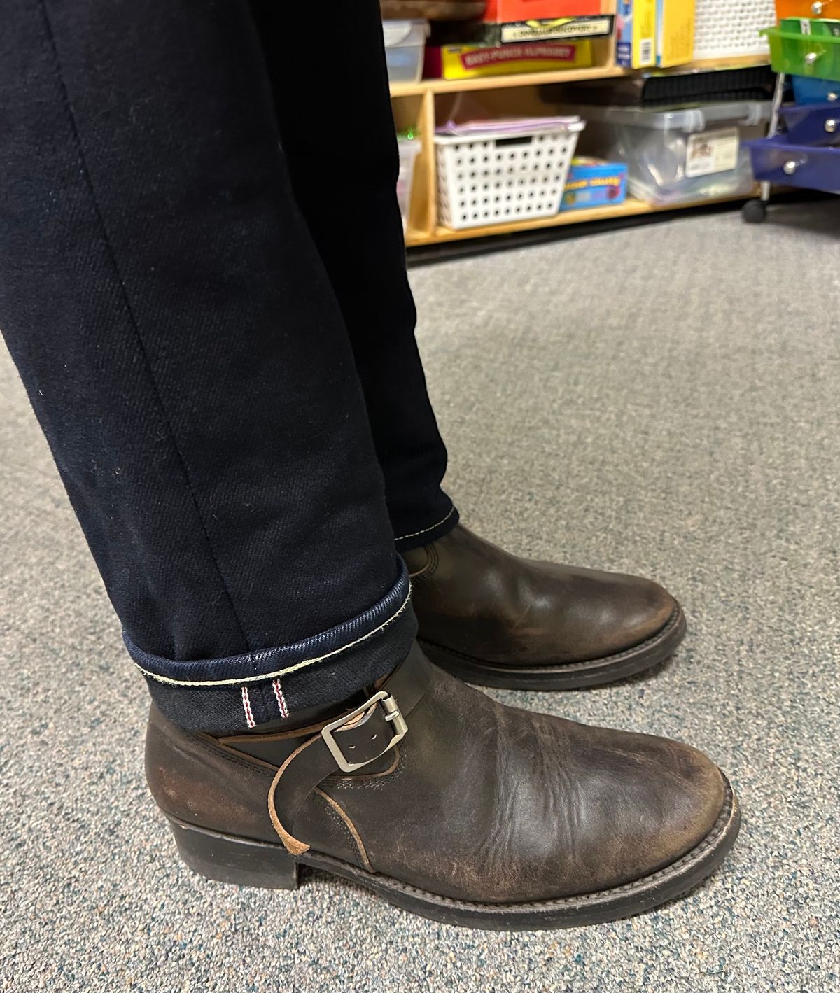 Photo by austinrylees on February 20, 2026 of the Addict Boots AB-01 Engineer Boots in Maryam Black Teacore Horsebutt.