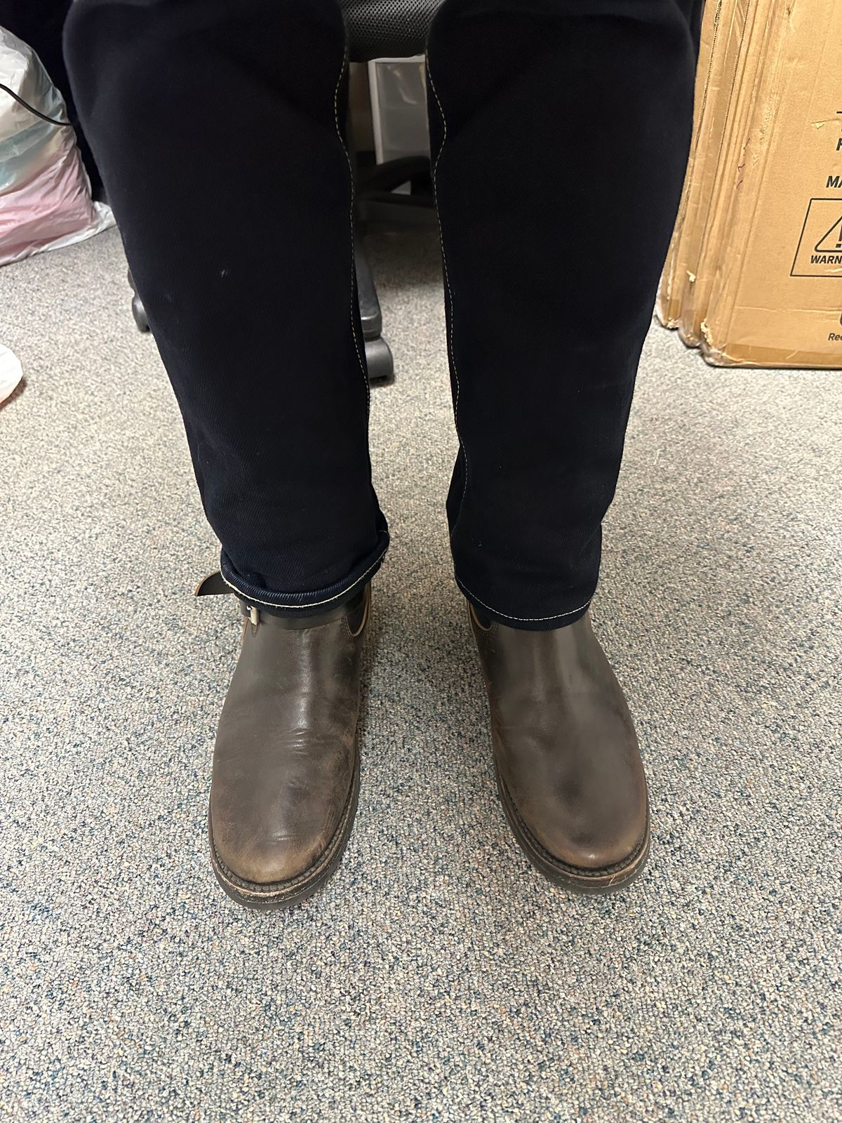 Photo by austinrylees on February 20, 2026 of the Addict Boots AB-01 Engineer Boots in Maryam Black Teacore Horsebutt.