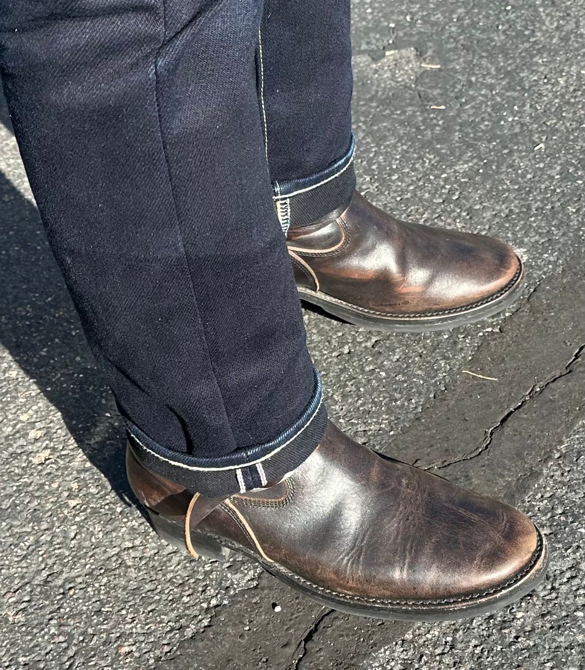 Photo by austinrylees on March 3, 2026 of the Addict Boots AB-01 Engineer Boots in Maryam Black Teacore Horsebutt.