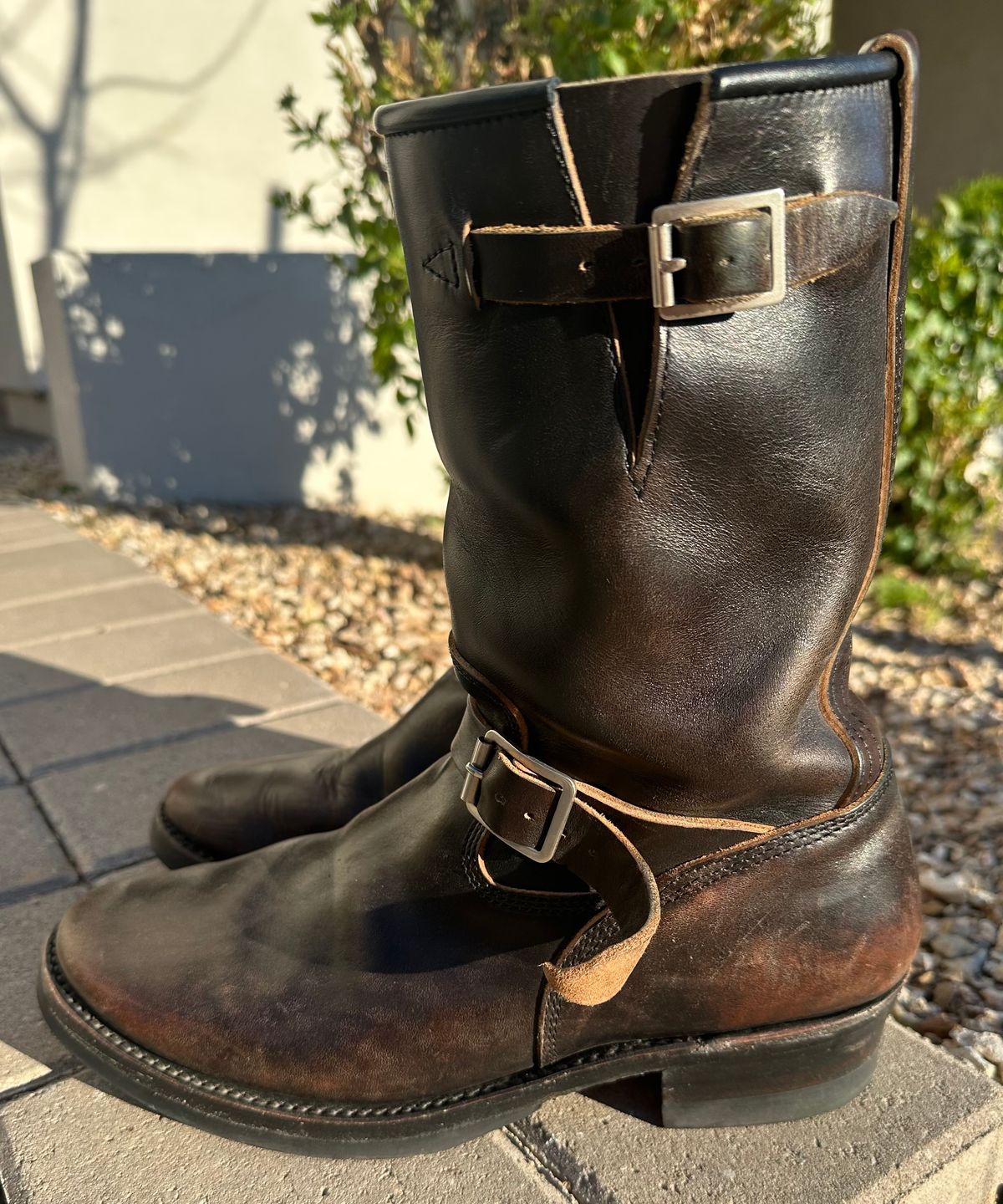 Photo by austinrylees on March 4, 2026 of the Addict Boots AB-01 Engineer Boots in Maryam Black Teacore Horsebutt.