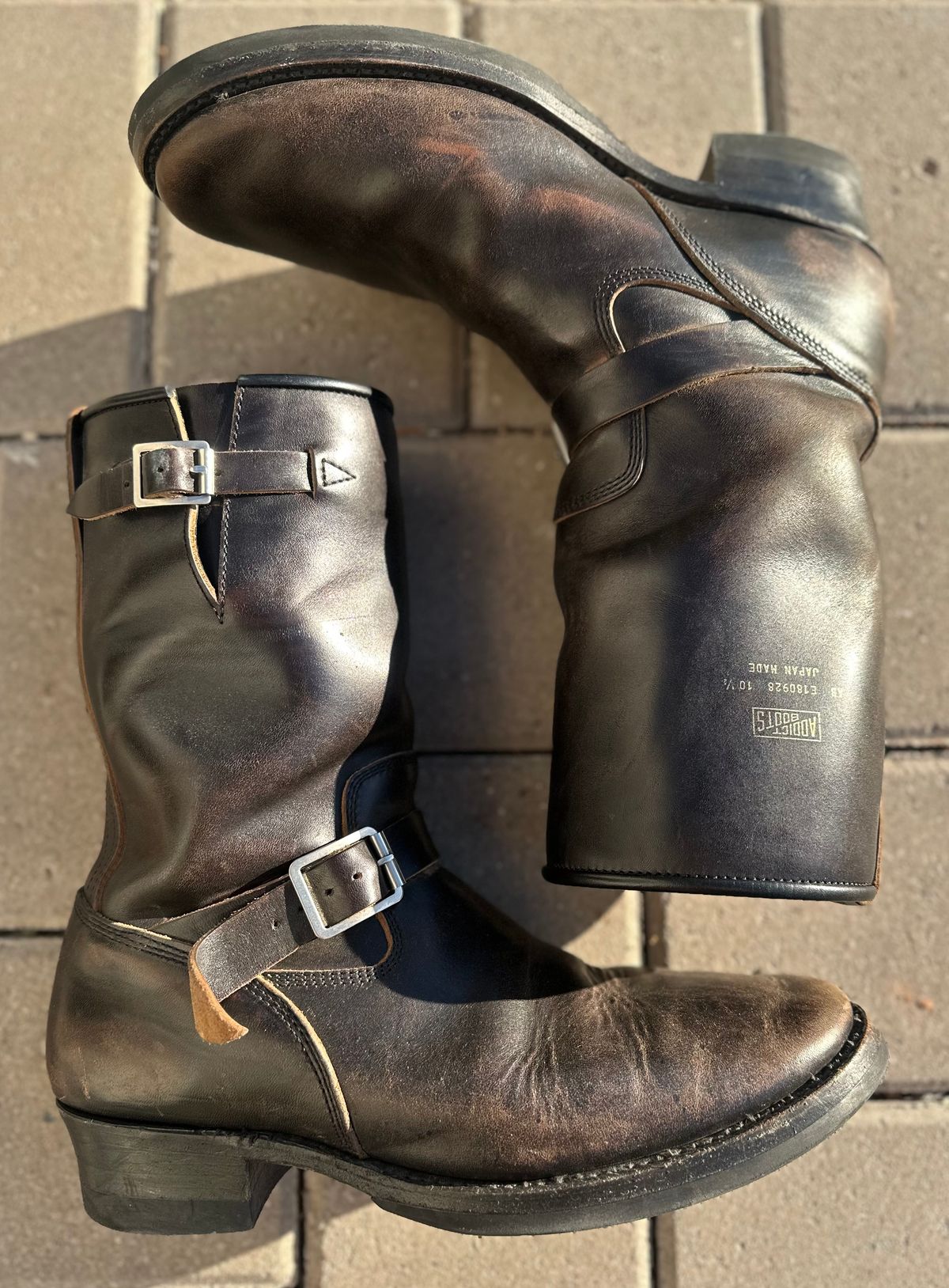 Photo by austinrylees on March 4, 2026 of the Addict Boots AB-01 Engineer Boots in Maryam Black Teacore Horsebutt.