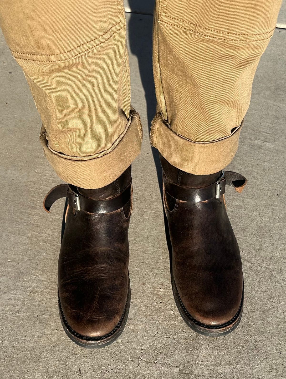 Photo by austinrylees on March 22, 2026 of the Addict Boots AB-01 Engineer Boots in Maryam Black Teacore Horsebutt.