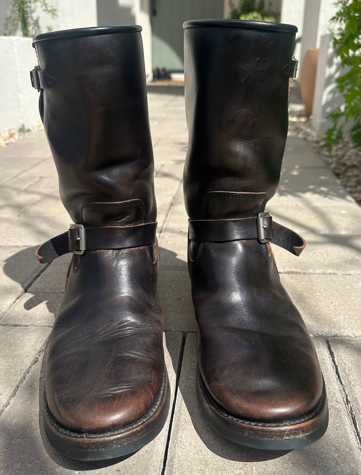 Photo by austinrylees on April 4, 2026 of the Addict Boots AB-01 Engineer Boots in Maryam Black Teacore Horsebutt.