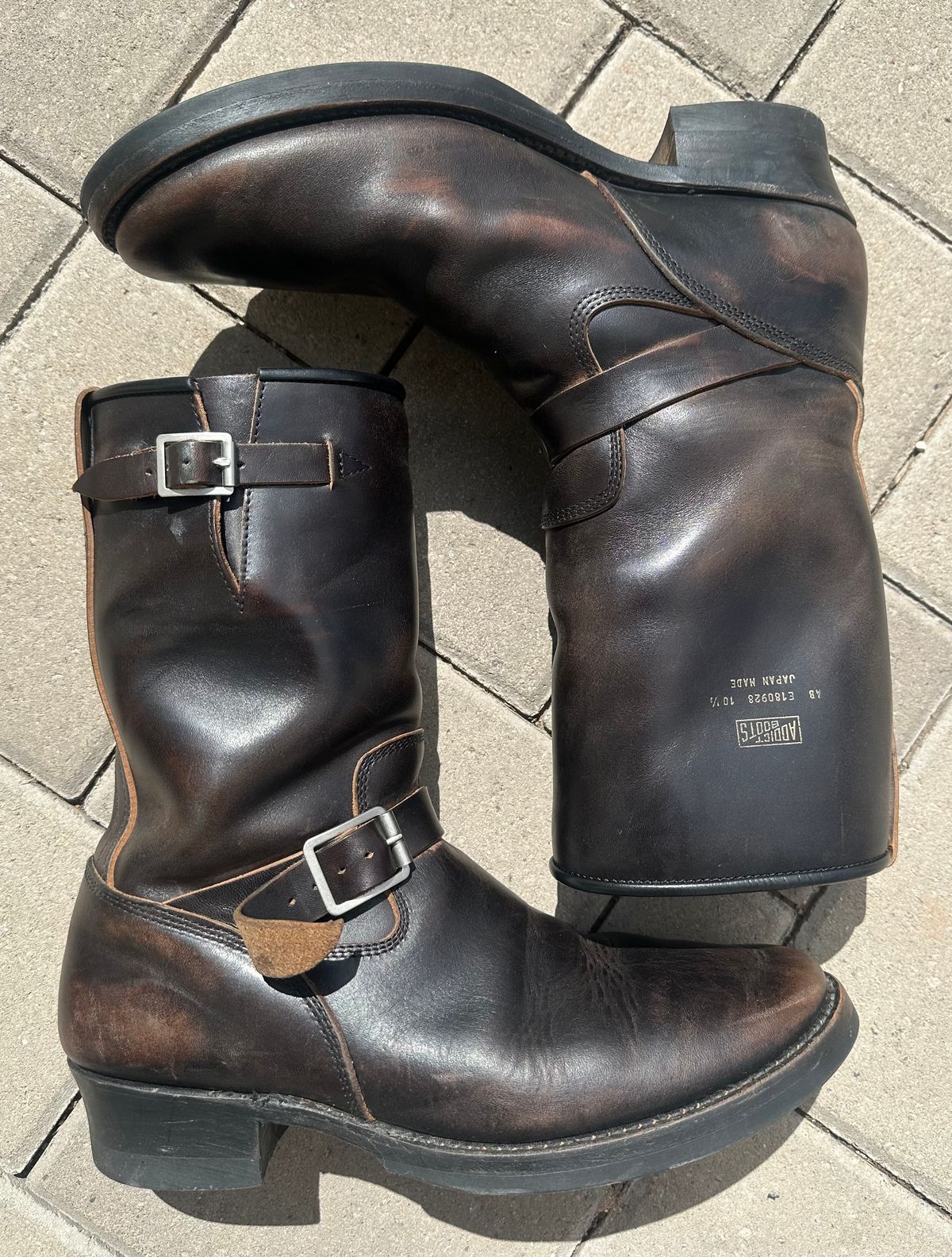 Photo by austinrylees on April 4, 2026 of the Addict Boots AB-01 Engineer Boots in Maryam Black Teacore Horsebutt.