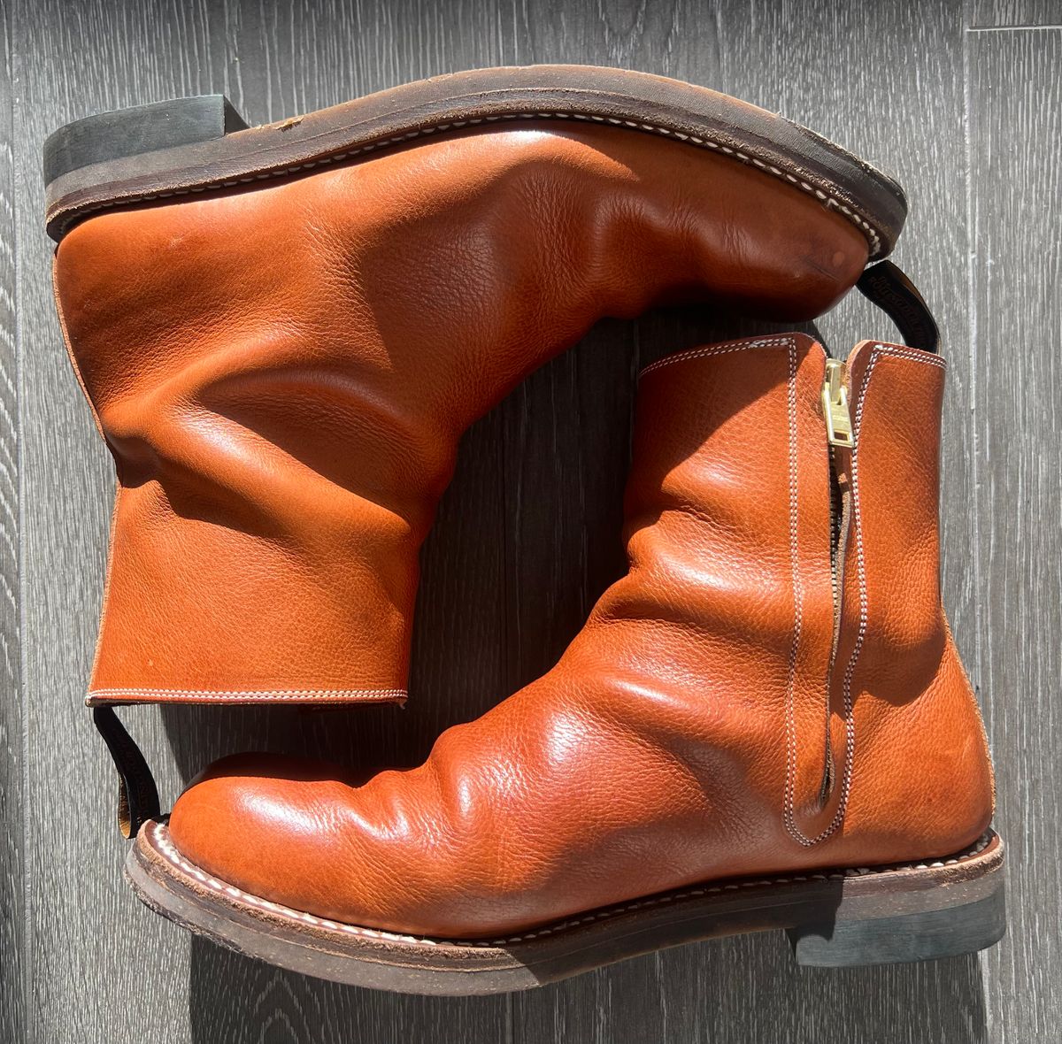 Photo by elmer.richard on December 6, 2025 of the Rolling Dub Trio Casper Boot in Brown Vachetta Virgilio.