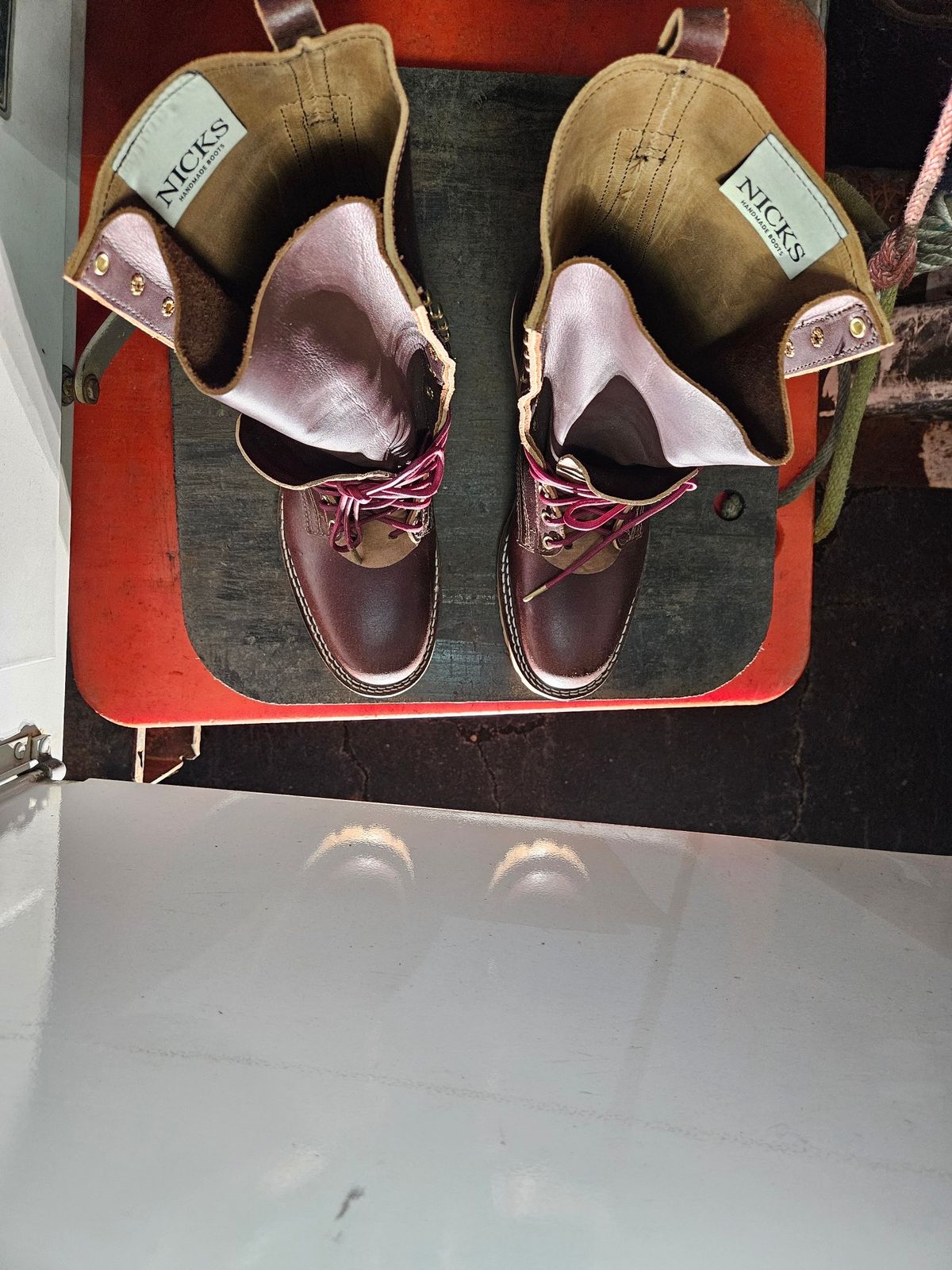 Photo by DocLineman on October 1, 2024 of the Nicks MTO in Horween Tan Waxed Flesh.