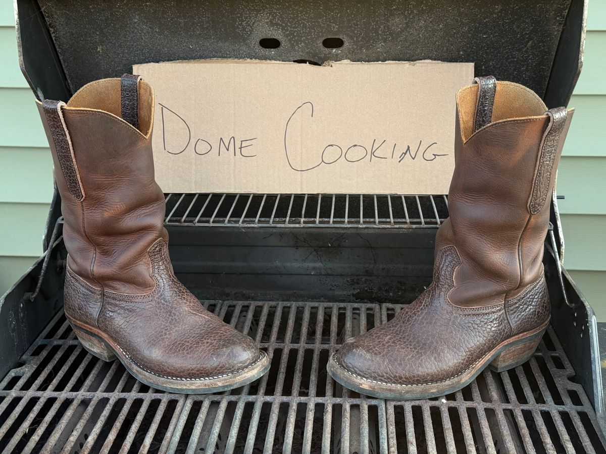 Photo by DocLineman on November 1, 2025 of the Nicks Palouse in Horween Orange Predator & Horween Walnut Bullhide.