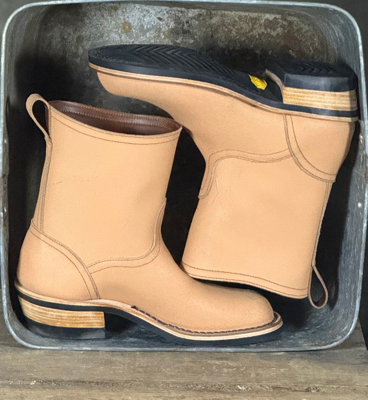 Photo by DocLineman on January 25, 2026 of the Nicks Doc Wellington in Wickett & Craig Natural Waxed Flesh.