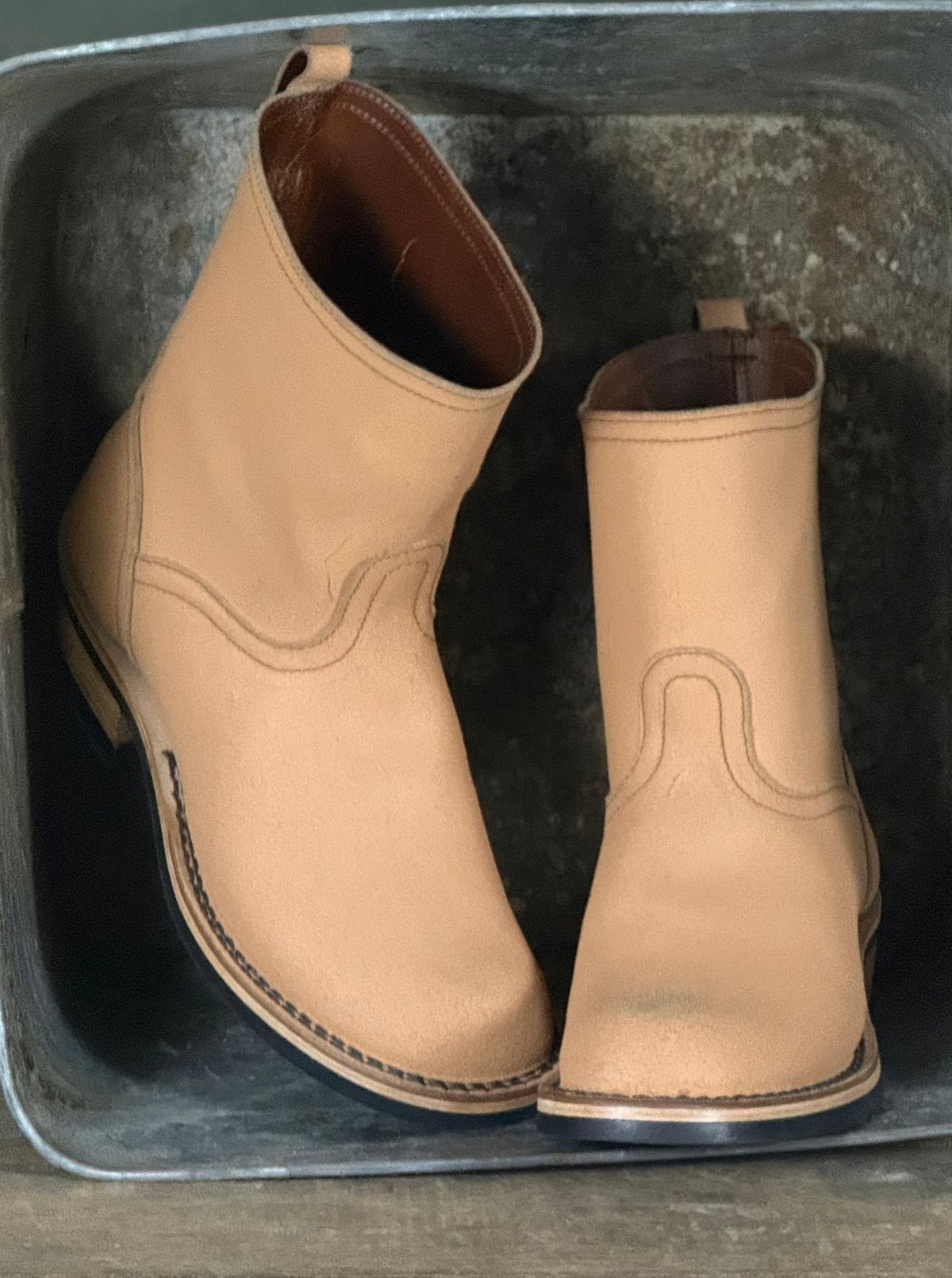 Photo by DocLineman on January 25, 2026 of the Nicks Doc Wellington in Wickett & Craig Natural Waxed Flesh.