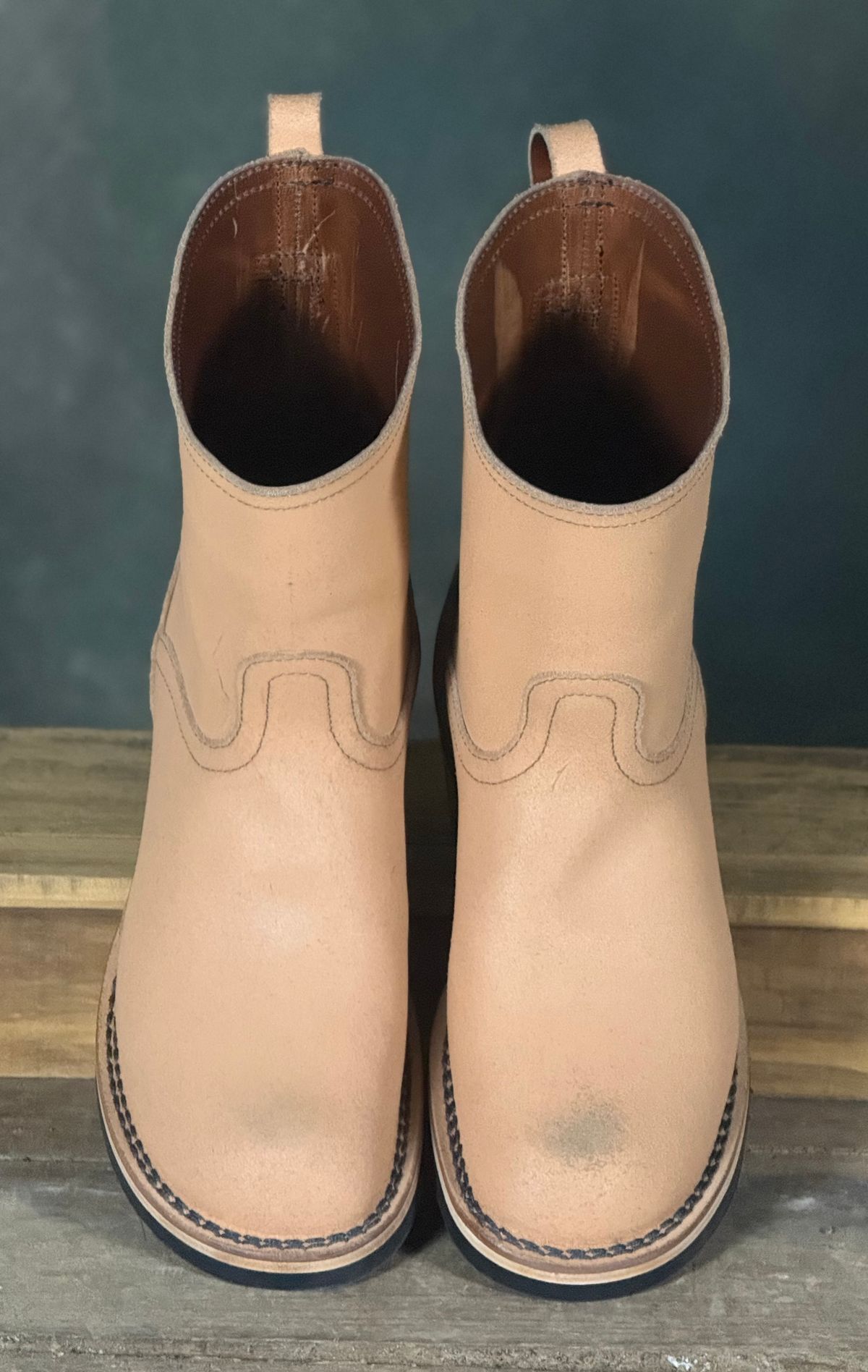 Photo by DocLineman on January 25, 2026 of the Nicks Doc Wellington in Wickett & Craig Natural Waxed Flesh.