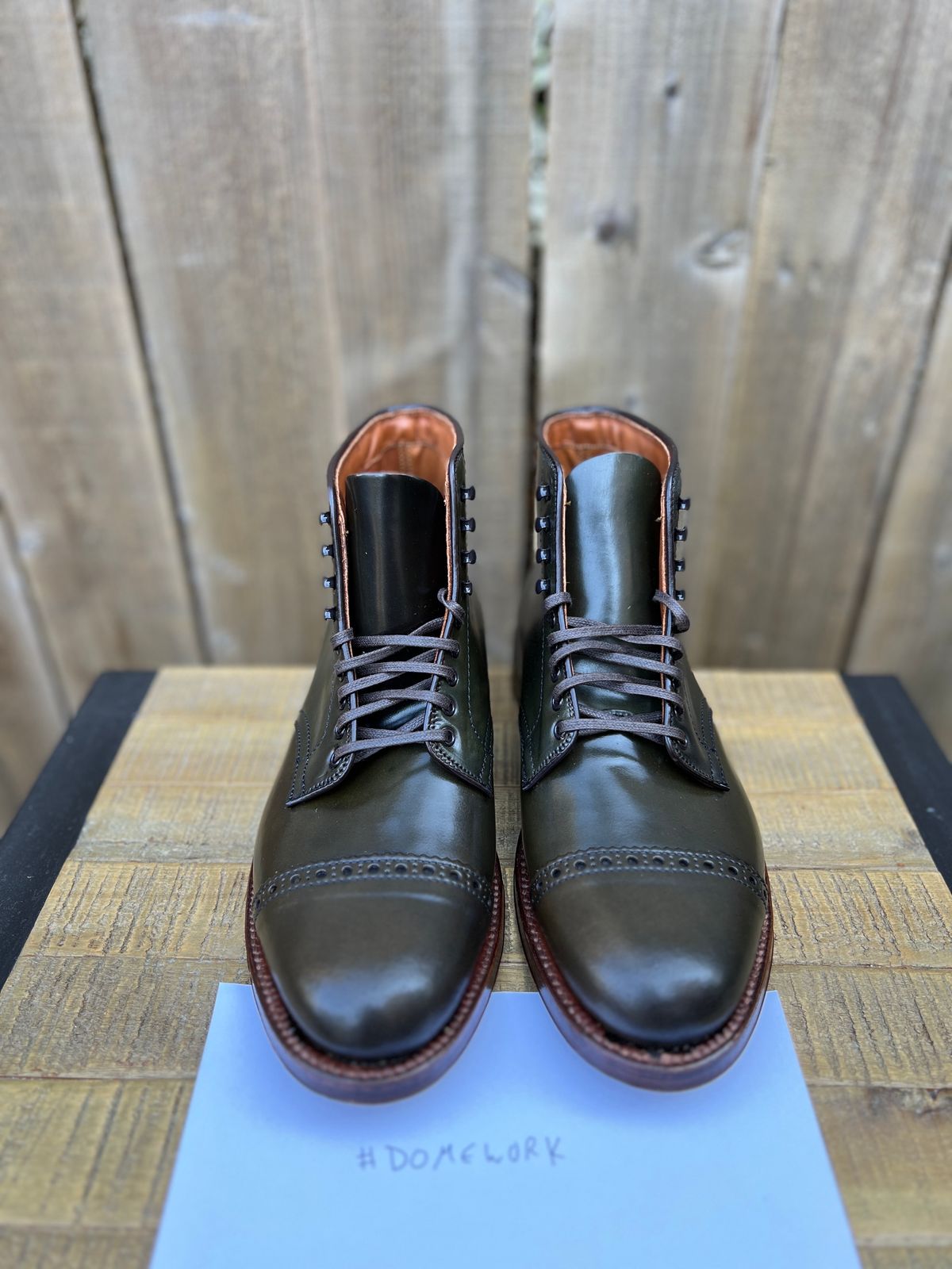 Photo by JupiterIsBeautiful on October 2, 2022 of the Alden Perforated Cap Toe Boot in Horween Old Bronze Shell Cordovan.