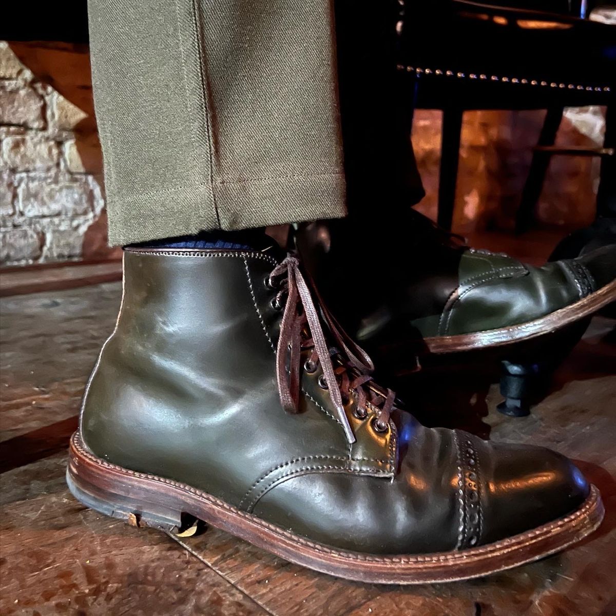 Photo by JupiterIsBeautiful on December 3, 2022 of the Alden Perforated Cap Toe Boot in Horween Old Bronze Shell Cordovan.