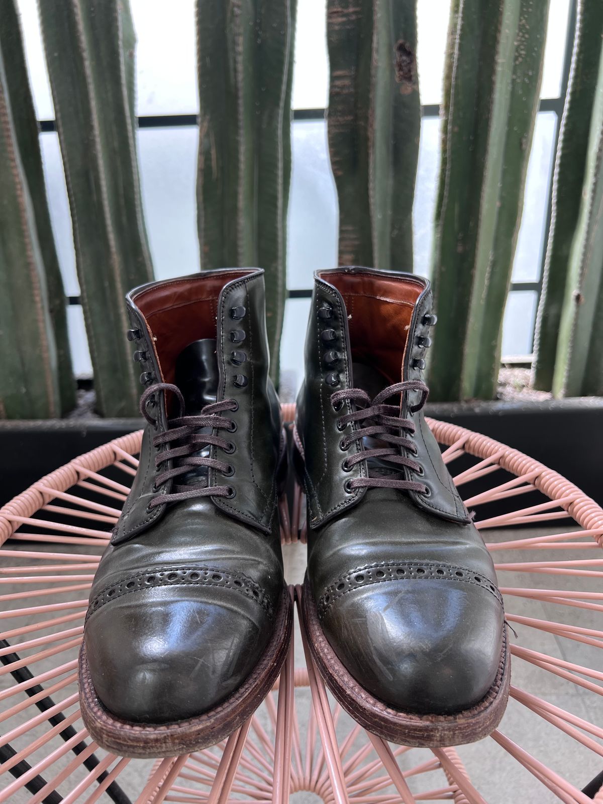 Photo by JupiterIsBeautiful on January 5, 2023 of the Alden Perforated Cap Toe Boot in Horween Old Bronze Shell Cordovan.