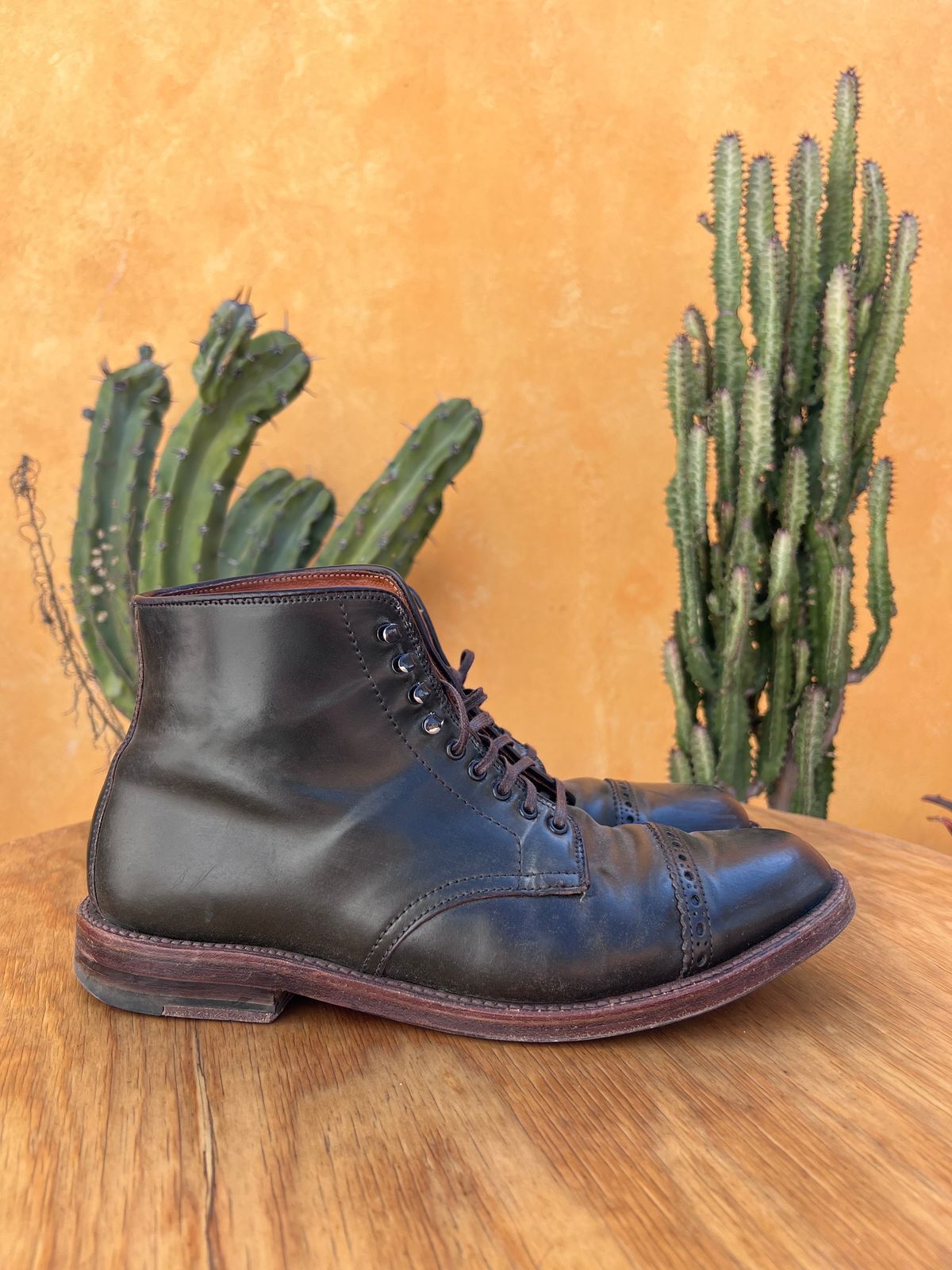 Photo by JupiterIsBeautiful on January 5, 2023 of the Alden Perforated Cap Toe Boot in Horween Old Bronze Shell Cordovan.