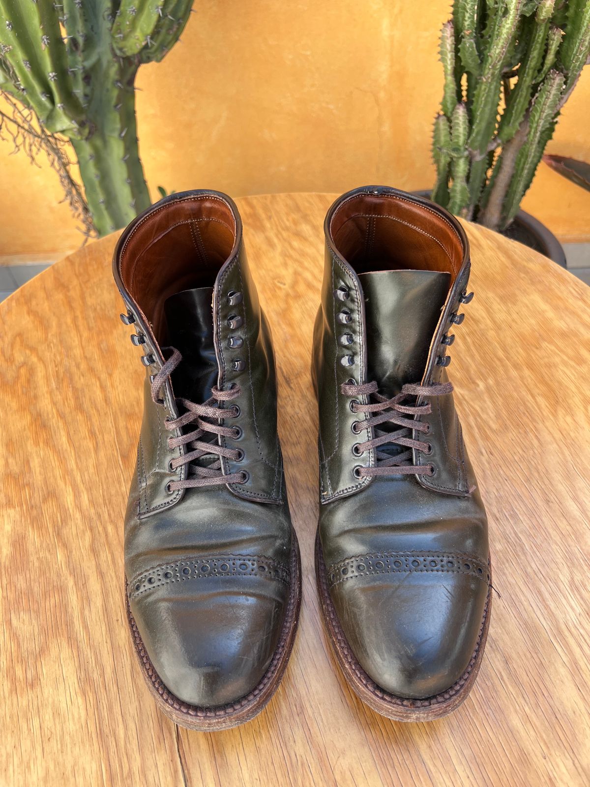 Photo by JupiterIsBeautiful on January 5, 2023 of the Alden Perforated Cap Toe Boot in Horween Old Bronze Shell Cordovan.