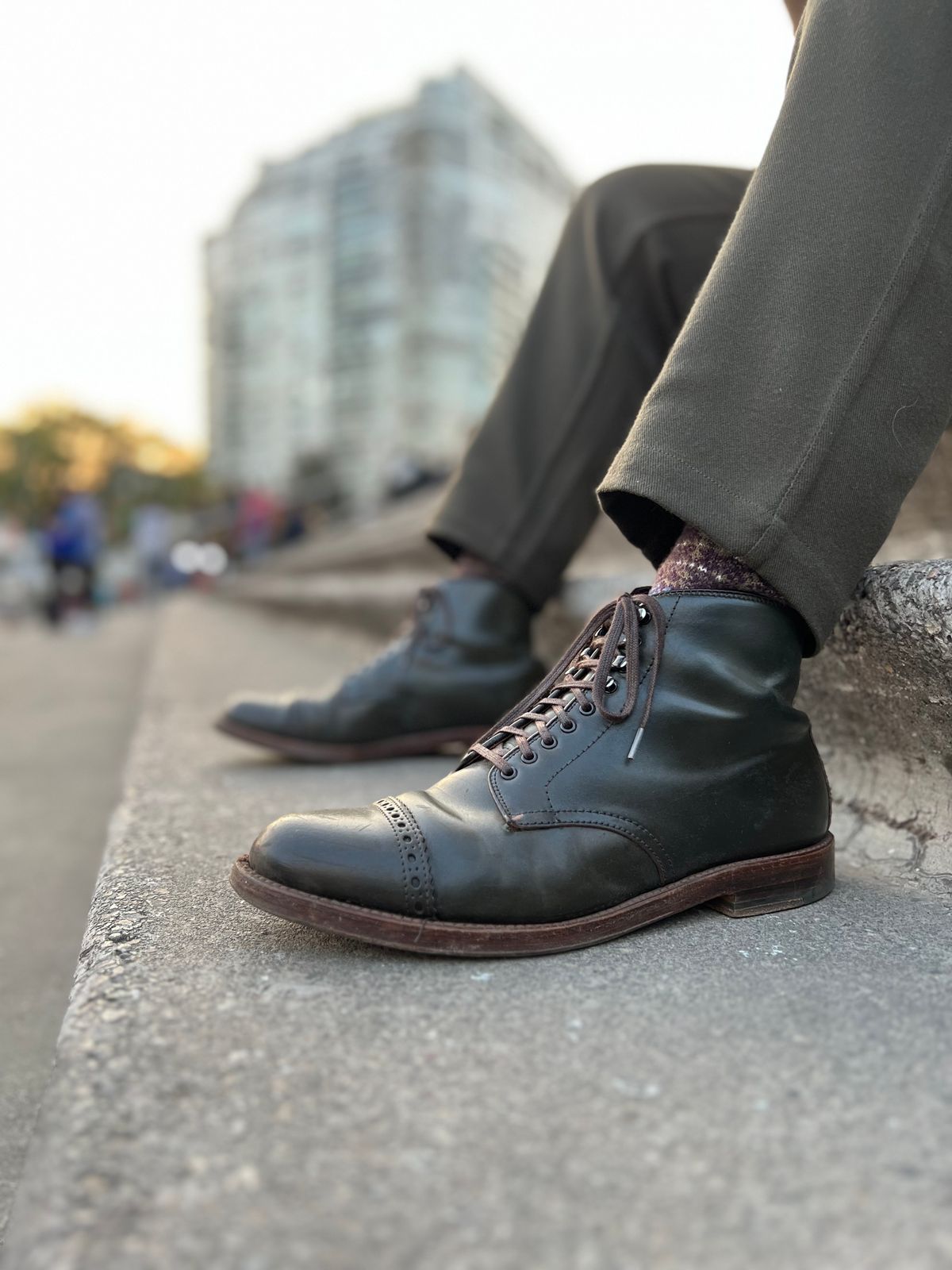 Photo by JupiterIsBeautiful on February 4, 2023 of the Alden Perforated Cap Toe Boot in Horween Old Bronze Shell Cordovan.