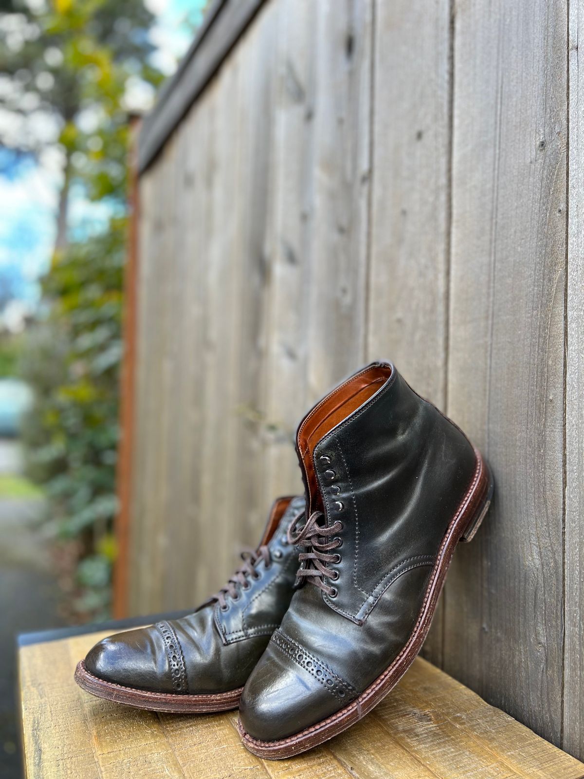 Photo by JupiterIsBeautiful on April 3, 2023 of the Alden Perforated Cap Toe Boot in Horween Old Bronze Shell Cordovan.