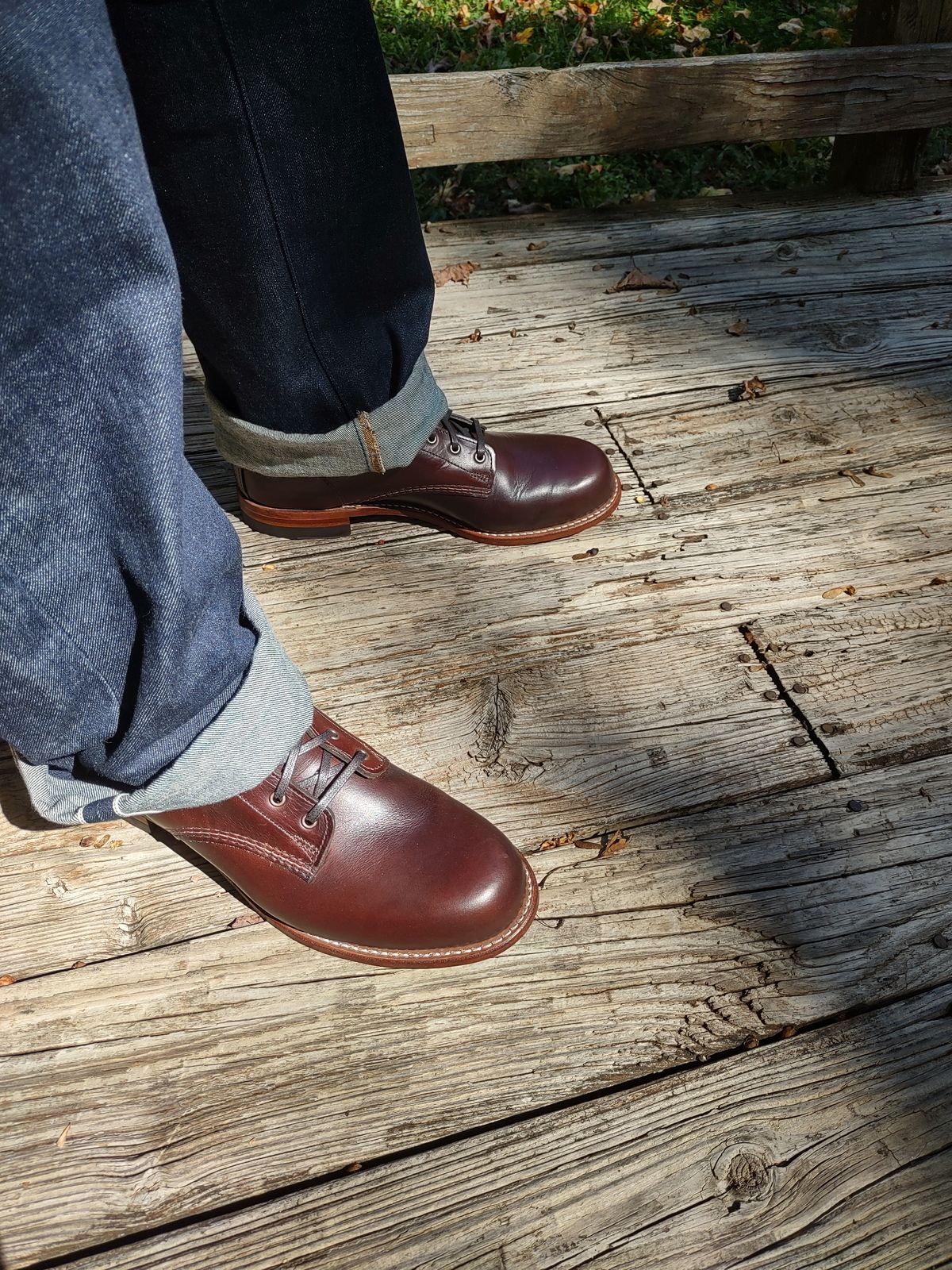 Photo by professorsartorial on October 1, 2023 of the Wolverine 1000 Mile Plain-Toe Boot in Horween Brown Chromexcel.