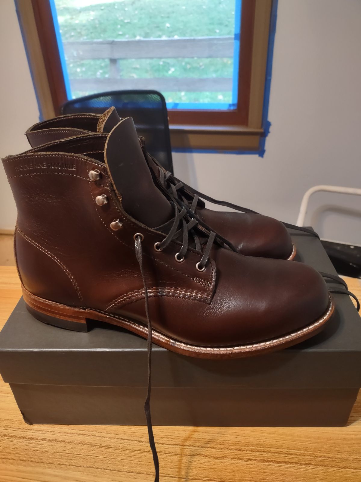 Photo by professorsartorial on October 1, 2023 of the Wolverine 1000 Mile Plain-Toe Boot in Horween Brown Chromexcel.
