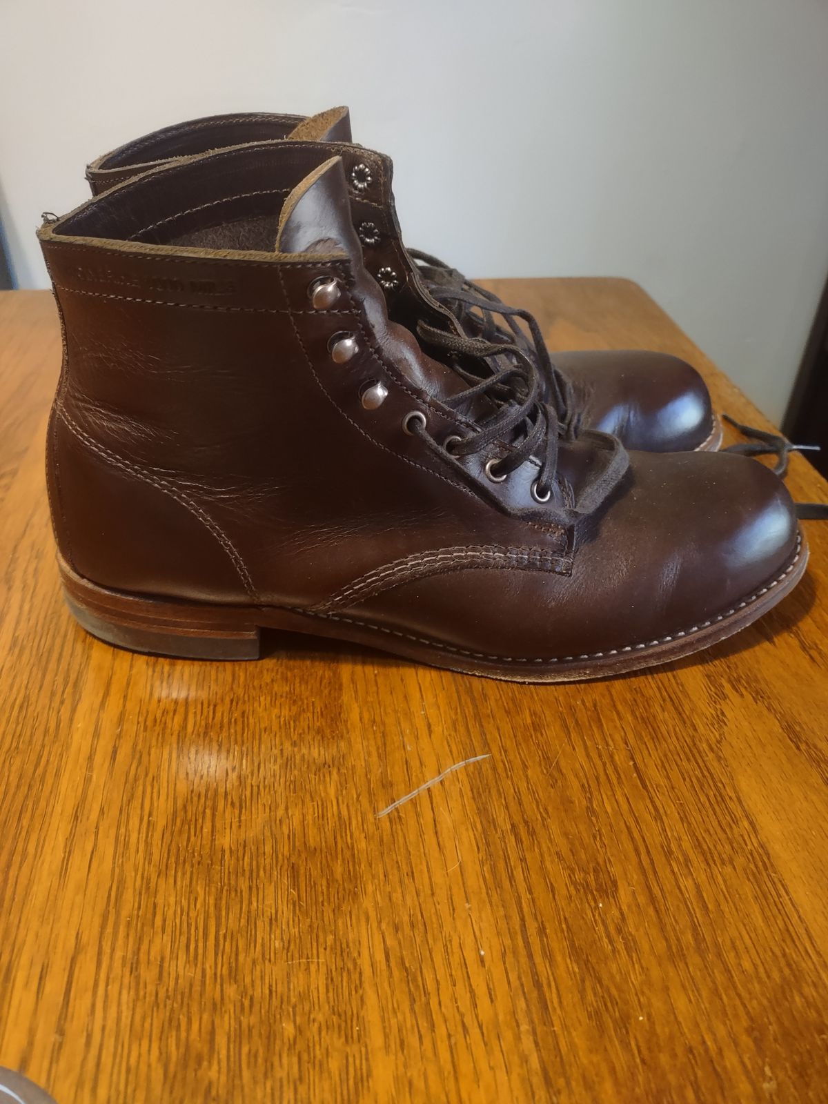 Photo by professorsartorial on November 1, 2023 of the Wolverine 1000 Mile Plain-Toe Boot in Horween Brown Chromexcel.