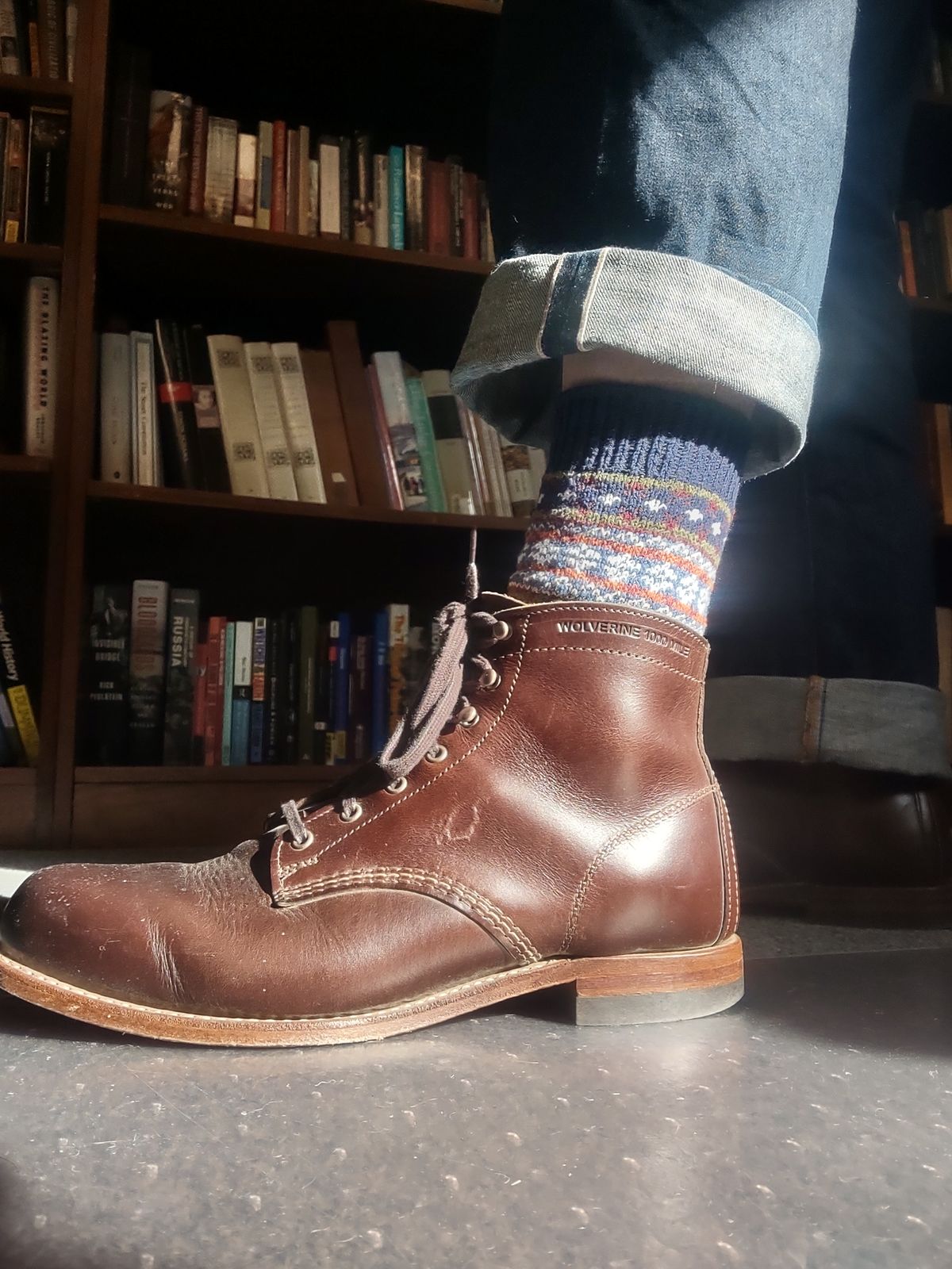 Photo by professorsartorial on November 13, 2023 of the Wolverine 1000 Mile Plain-Toe Boot in Horween Brown Chromexcel.
