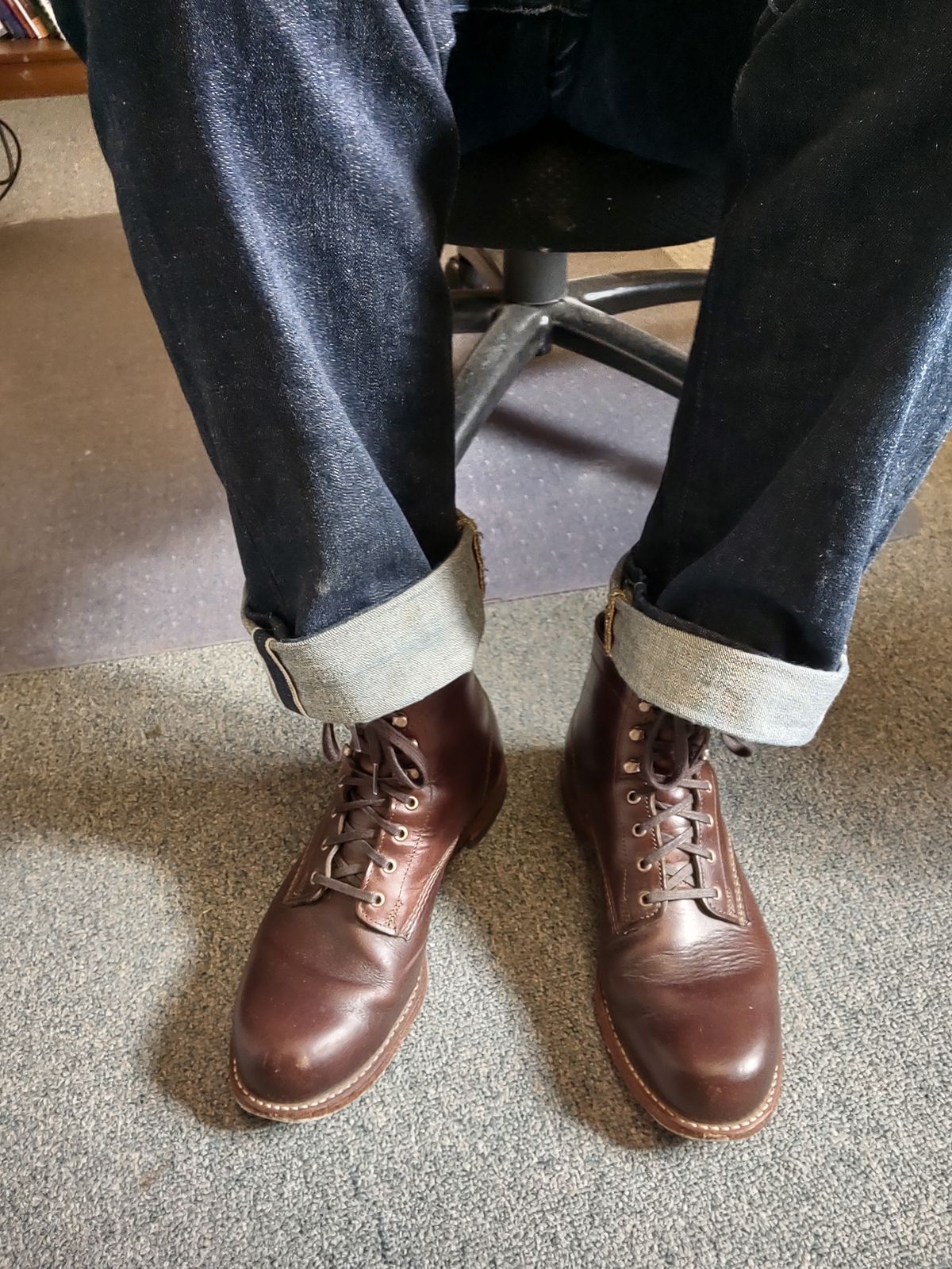 Photo by professorsartorial on November 15, 2023 of the Wolverine 1000 Mile Plain-Toe Boot in Horween Brown Chromexcel.