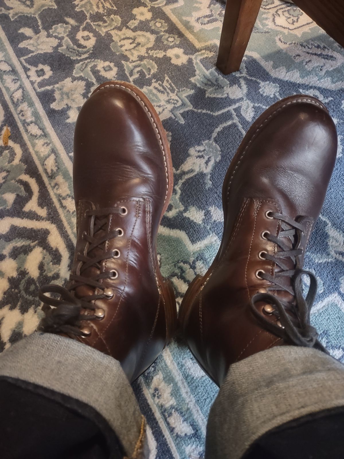 Photo by professorsartorial on November 16, 2023 of the Wolverine 1000 Mile Plain-Toe Boot in Horween Brown Chromexcel.