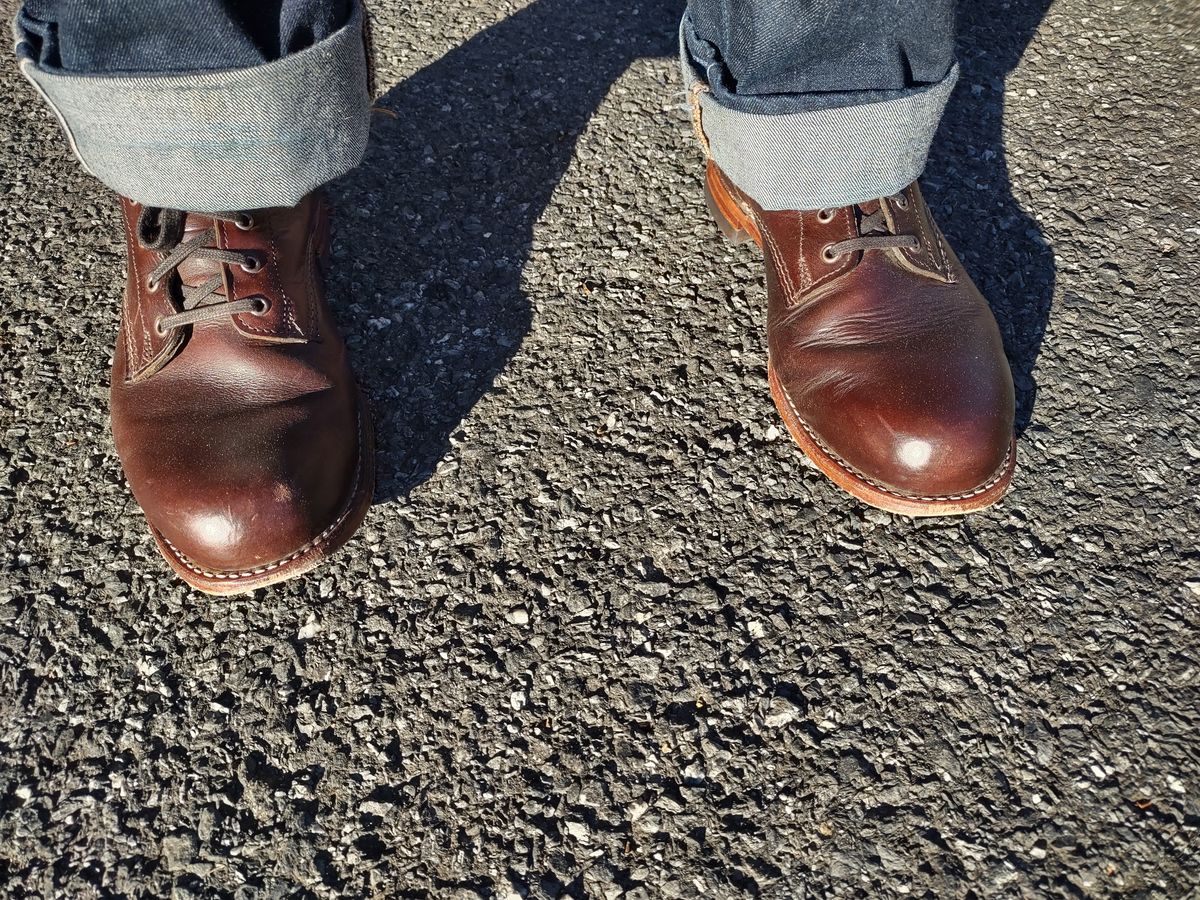 Photo by professorsartorial on November 19, 2023 of the Wolverine 1000 Mile Plain-Toe Boot in Horween Brown Chromexcel.