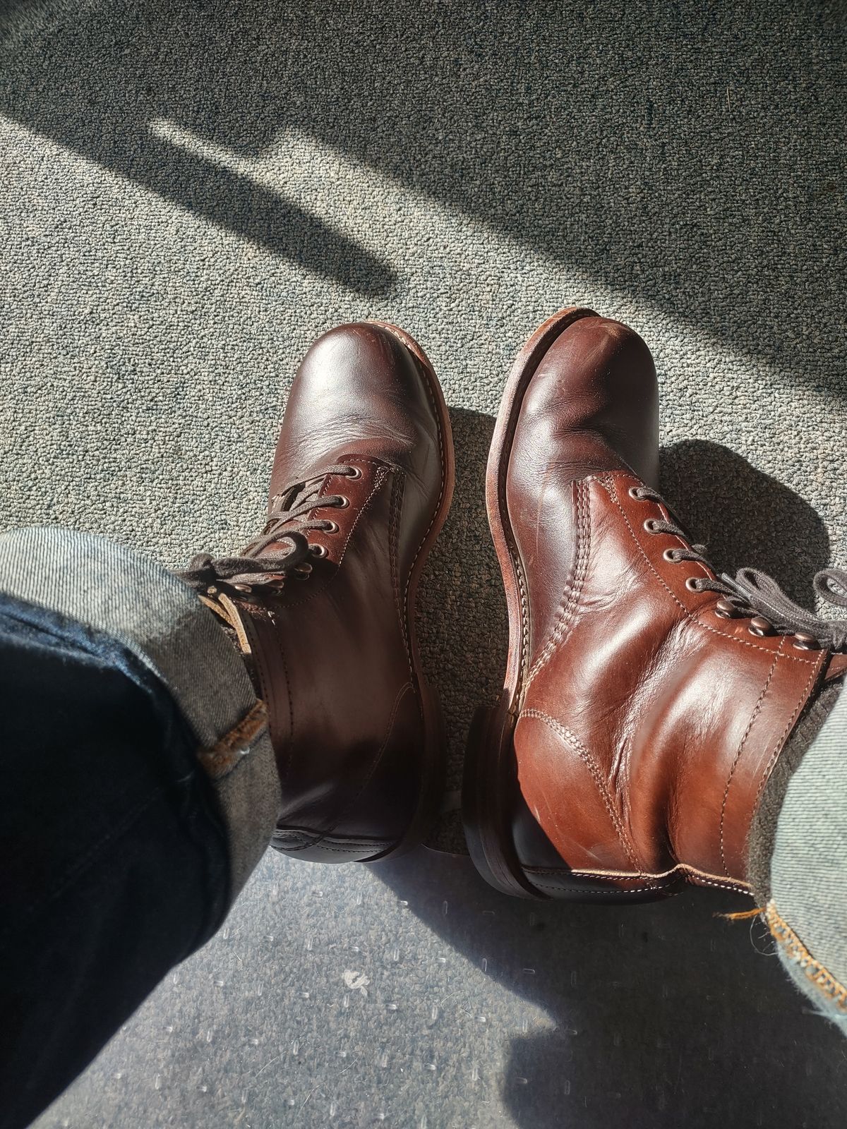 Photo by professorsartorial on November 27, 2023 of the Wolverine 1000 Mile Plain-Toe Boot in Horween Brown Chromexcel.