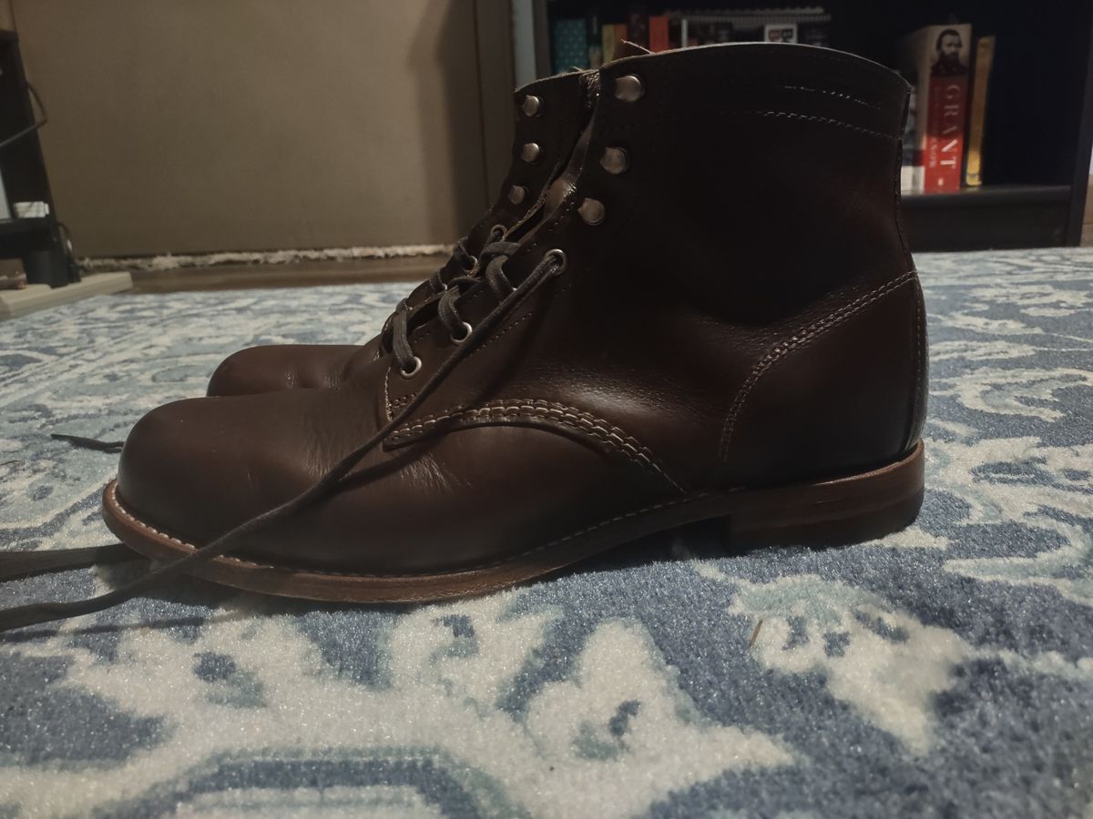 Photo by professorsartorial on December 5, 2023 of the Wolverine 1000 Mile Plain-Toe Boot in Horween Brown Chromexcel.