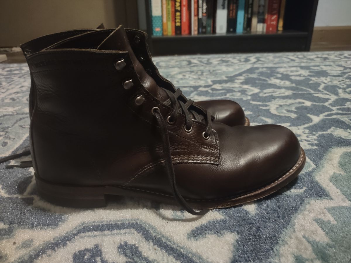Photo by professorsartorial on December 5, 2023 of the Wolverine 1000 Mile Plain-Toe Boot in Horween Brown Chromexcel.