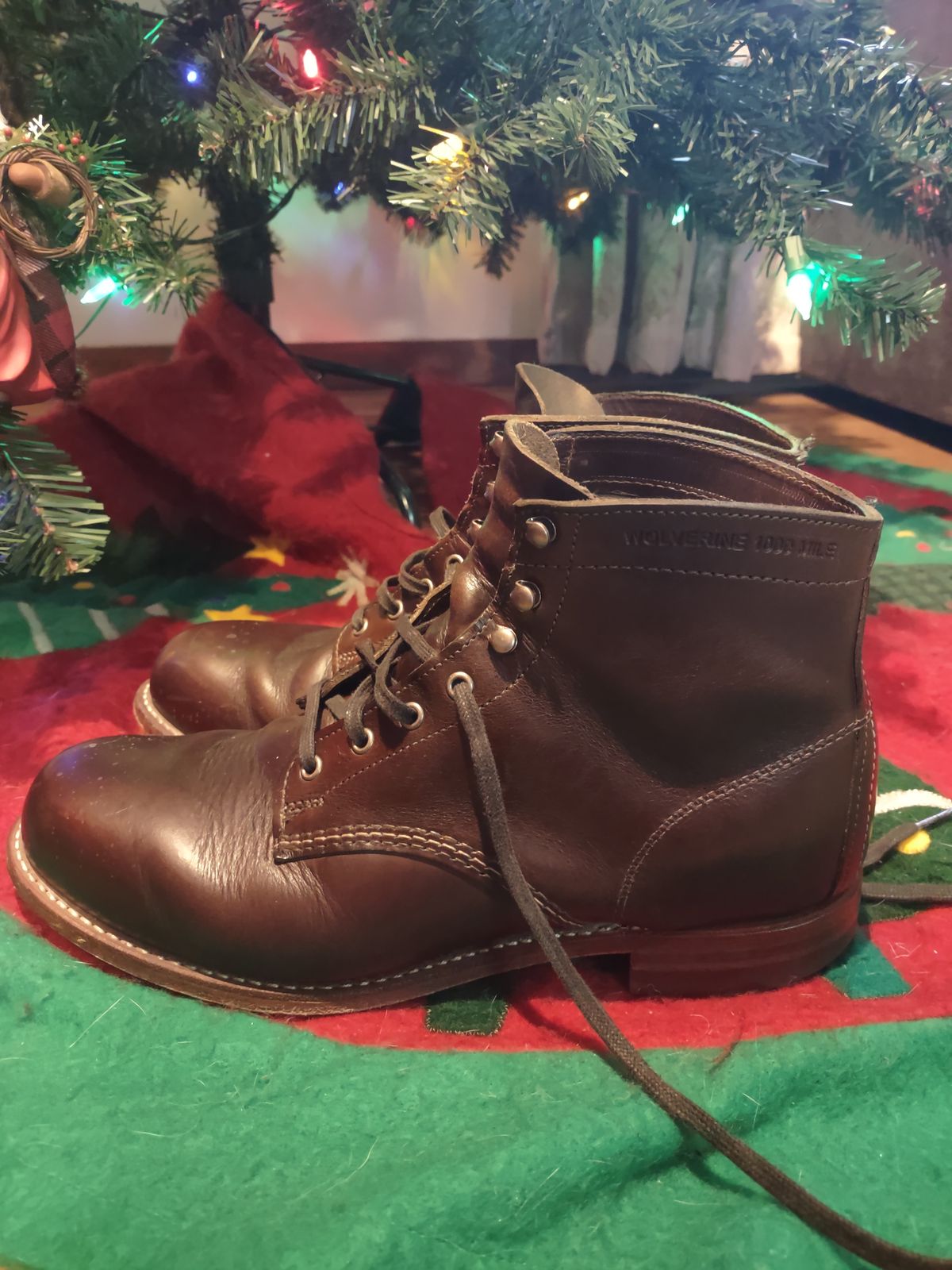Photo by professorsartorial on January 1, 2024 of the Wolverine 1000 Mile Plain-Toe Boot in Horween Brown Chromexcel.