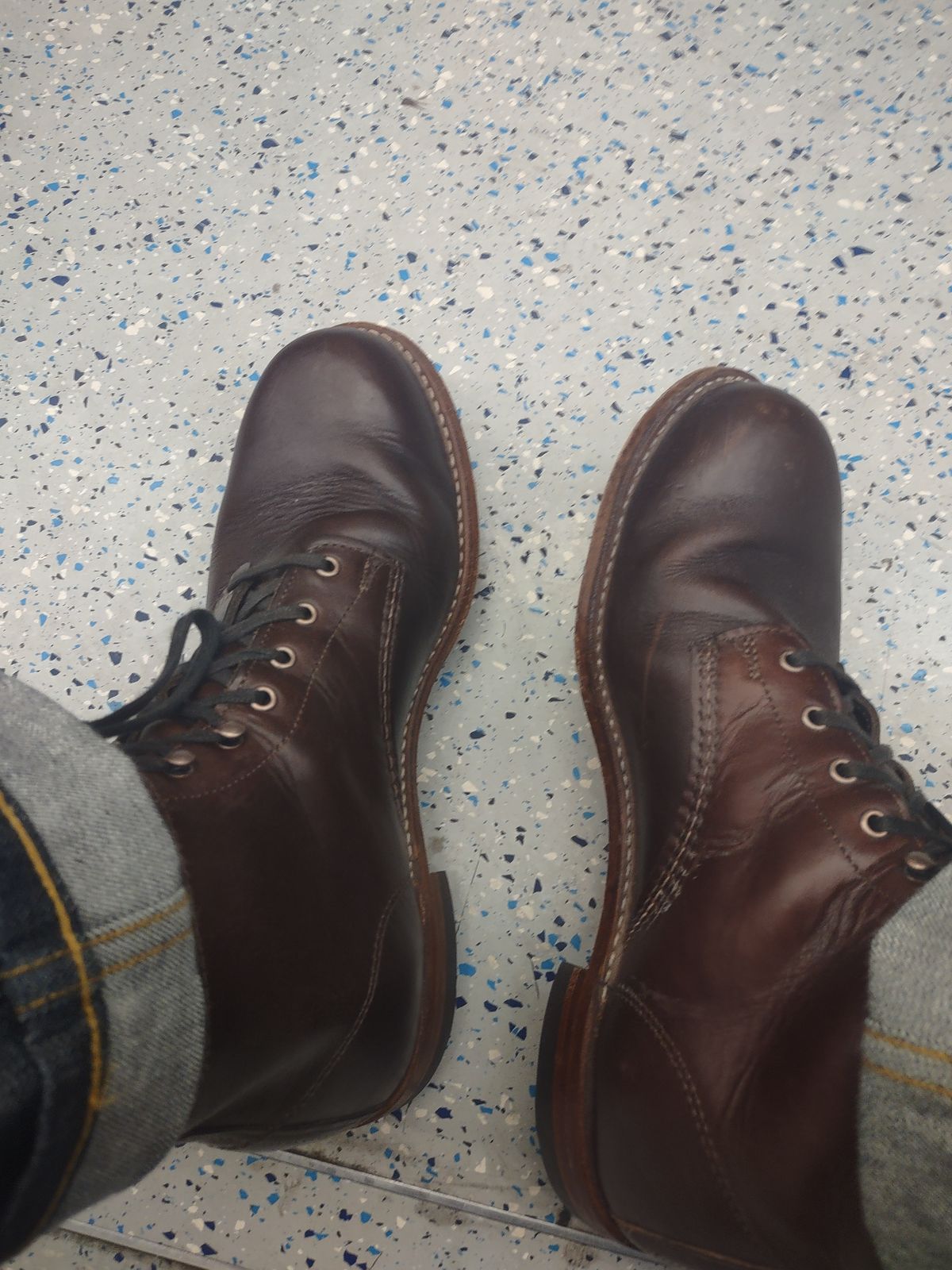 Photo by professorsartorial on January 14, 2024 of the Wolverine 1000 Mile Plain-Toe Boot in Horween Brown Chromexcel.