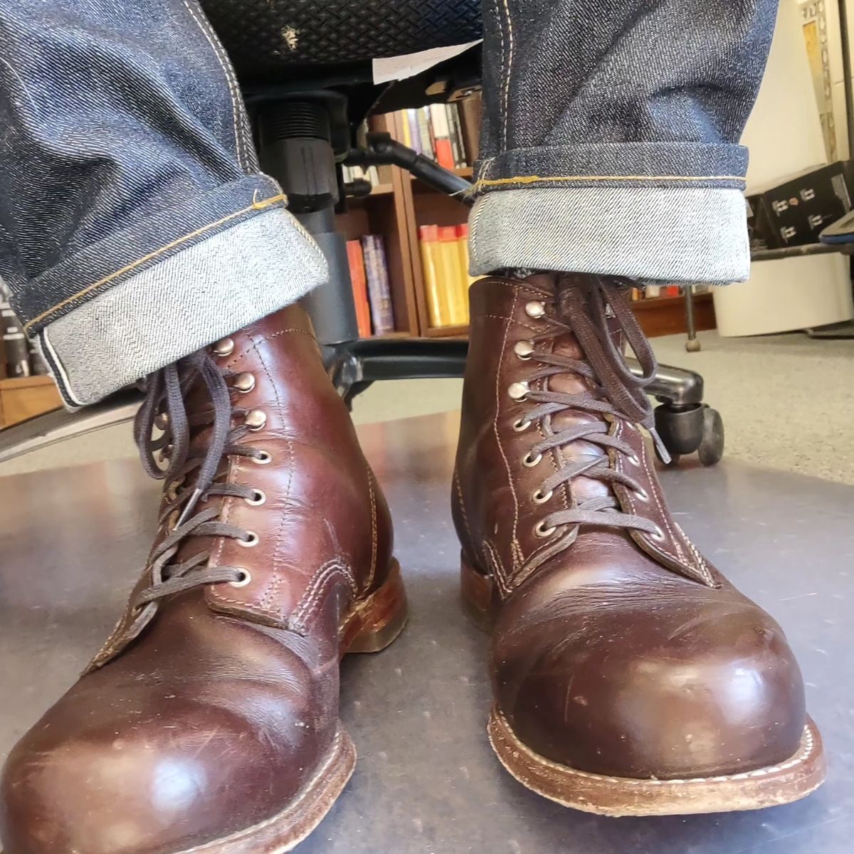 Photo by professorsartorial on February 8, 2024 of the Wolverine 1000 Mile Plain-Toe Boot in Horween Brown Chromexcel.