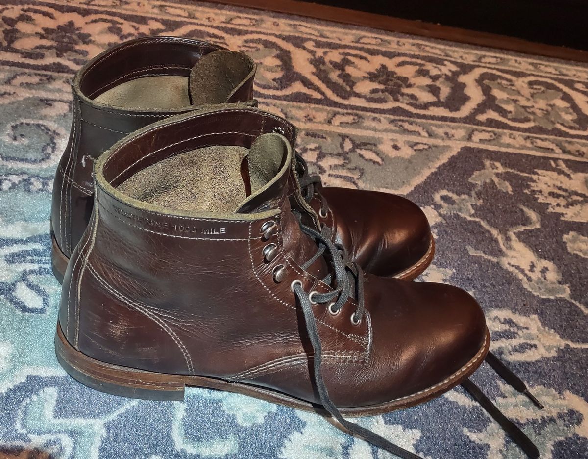 Photo by professorsartorial on March 1, 2024 of the Wolverine 1000 Mile Plain-Toe Boot in Horween Brown Chromexcel.