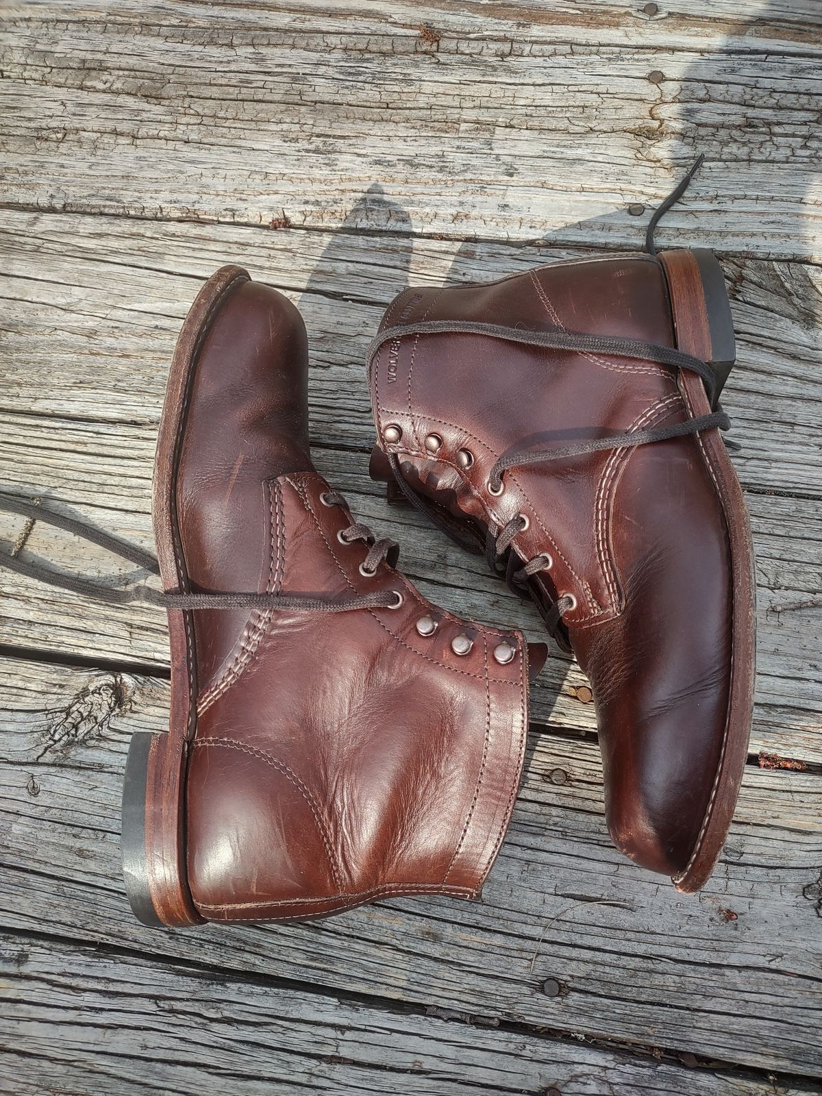 Photo by professorsartorial on April 2, 2024 of the Wolverine 1000 Mile Plain-Toe Boot in Horween Brown Chromexcel.