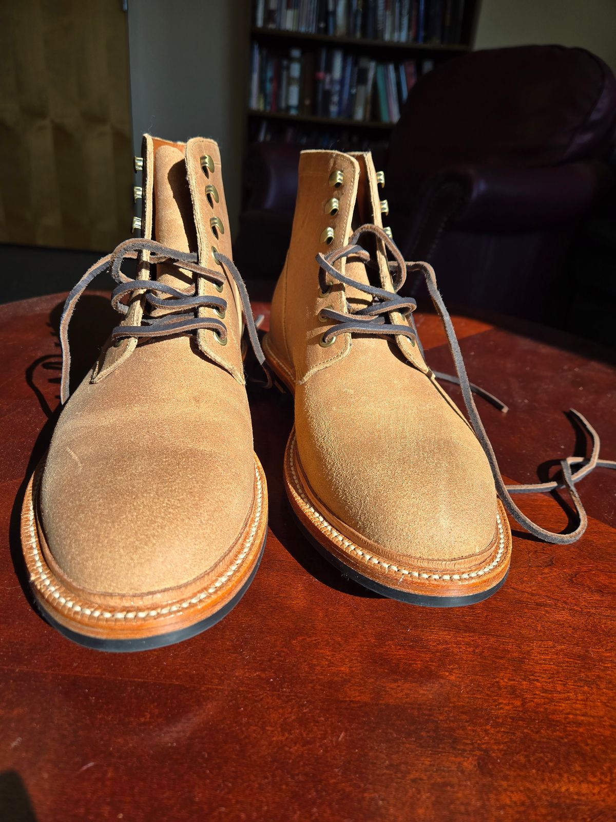 Photo by professorsartorial on October 1, 2025 of the Grant Stone Diesel Boot in C.F. Stead Natural Waxy Commander Suede.