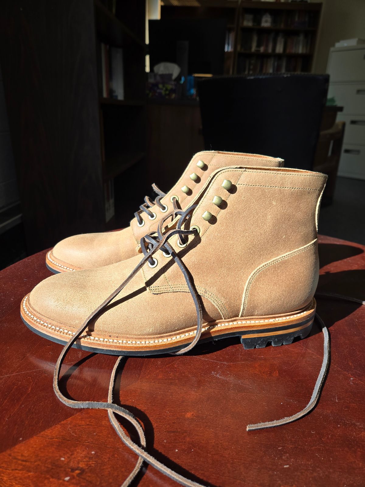 Photo by professorsartorial on October 1, 2025 of the Grant Stone Diesel Boot in C.F. Stead Natural Waxy Commander Suede.