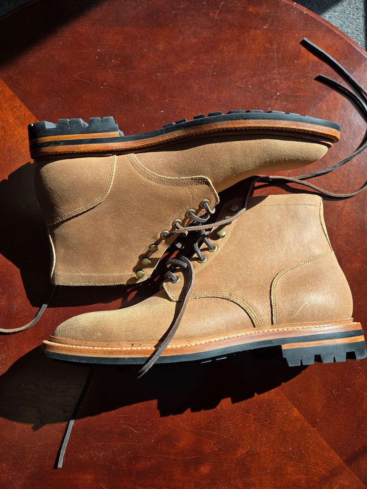 Photo by professorsartorial on October 1, 2025 of the Grant Stone Diesel Boot in C.F. Stead Natural Waxy Commander Suede.