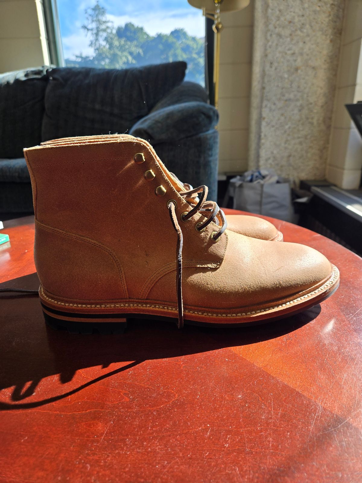 Photo by professorsartorial on October 1, 2025 of the Grant Stone Diesel Boot in C.F. Stead Natural Waxy Commander Suede.