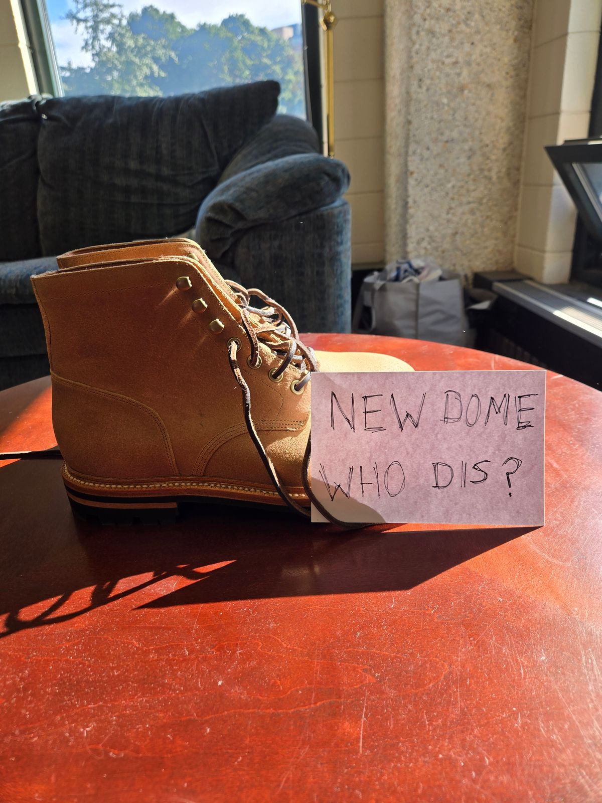 Photo by professorsartorial on October 1, 2025 of the Grant Stone Diesel Boot in C.F. Stead Natural Waxy Commander Suede.