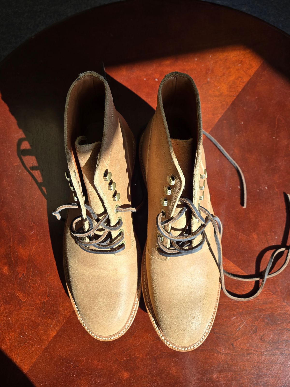 Photo by professorsartorial on October 1, 2025 of the Grant Stone Diesel Boot in C.F. Stead Natural Waxy Commander Suede.